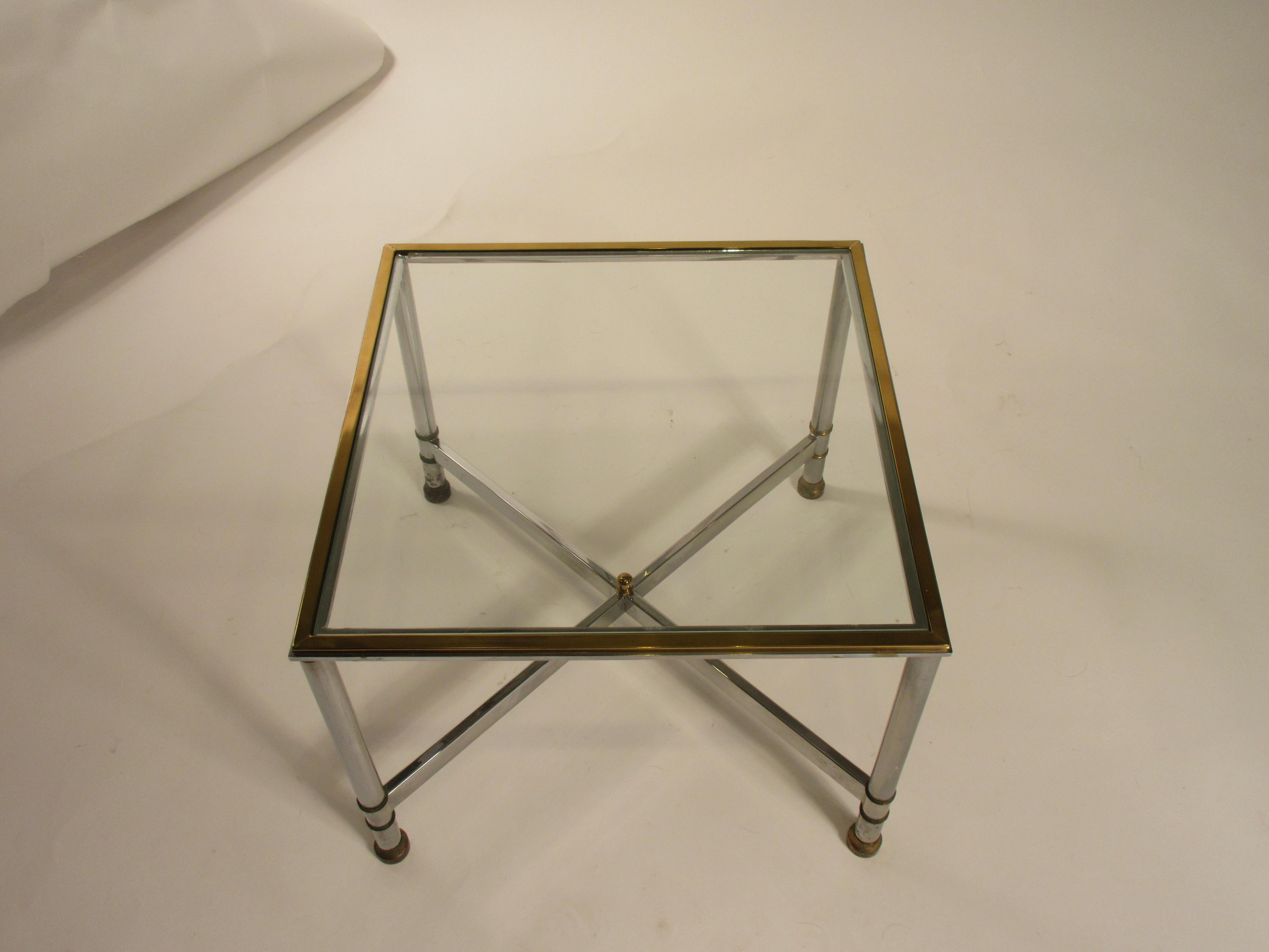 Late 20th Century Pair of 1980s Chrome and Brass Side Tables For Sale