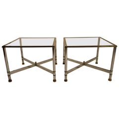 Paire de tables d'appoint en chrome et laiton des années 1980