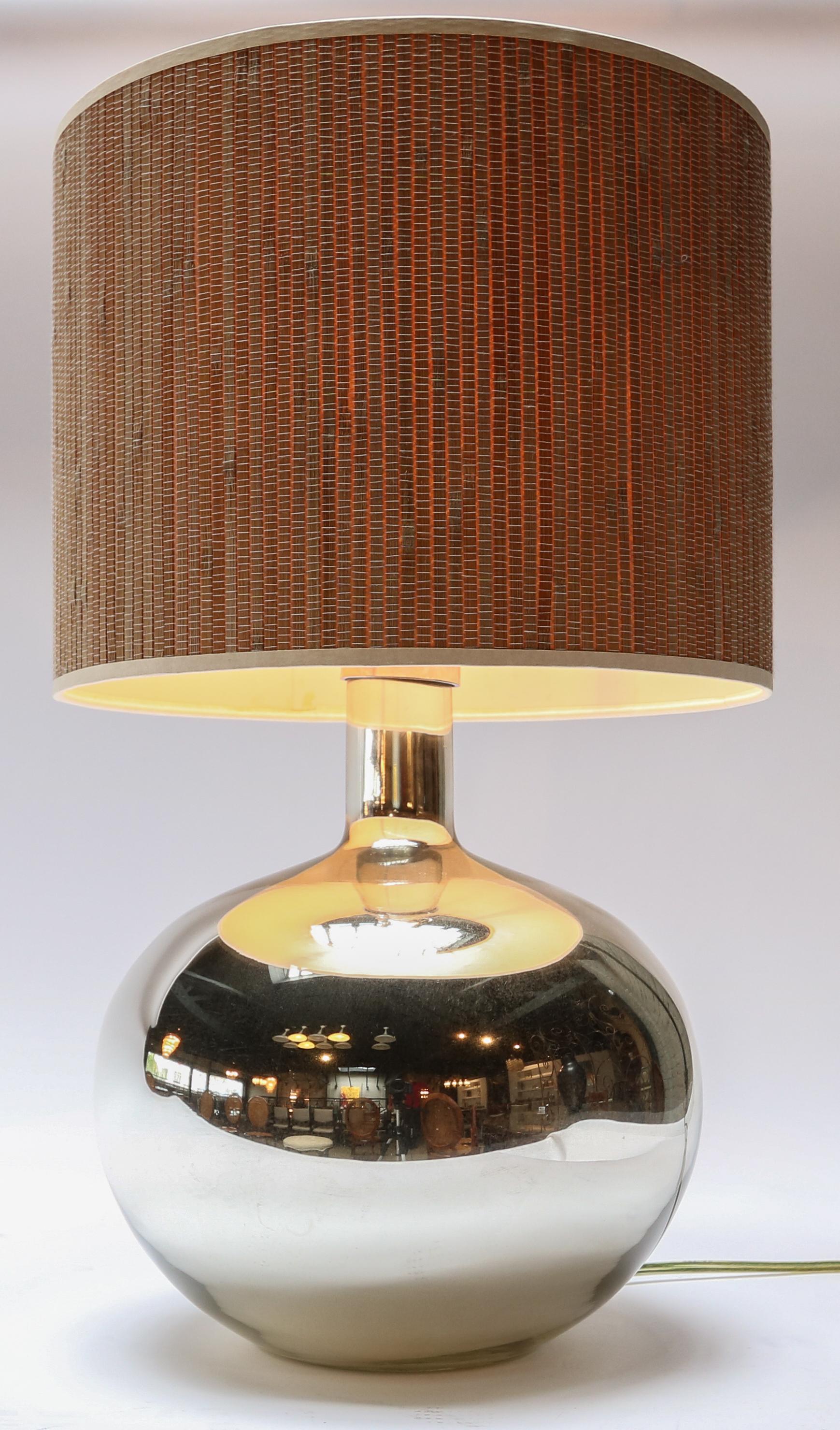 Mid-Century Modern Pair of 1980s Chrome Table Lamps with Bamboo Shades
