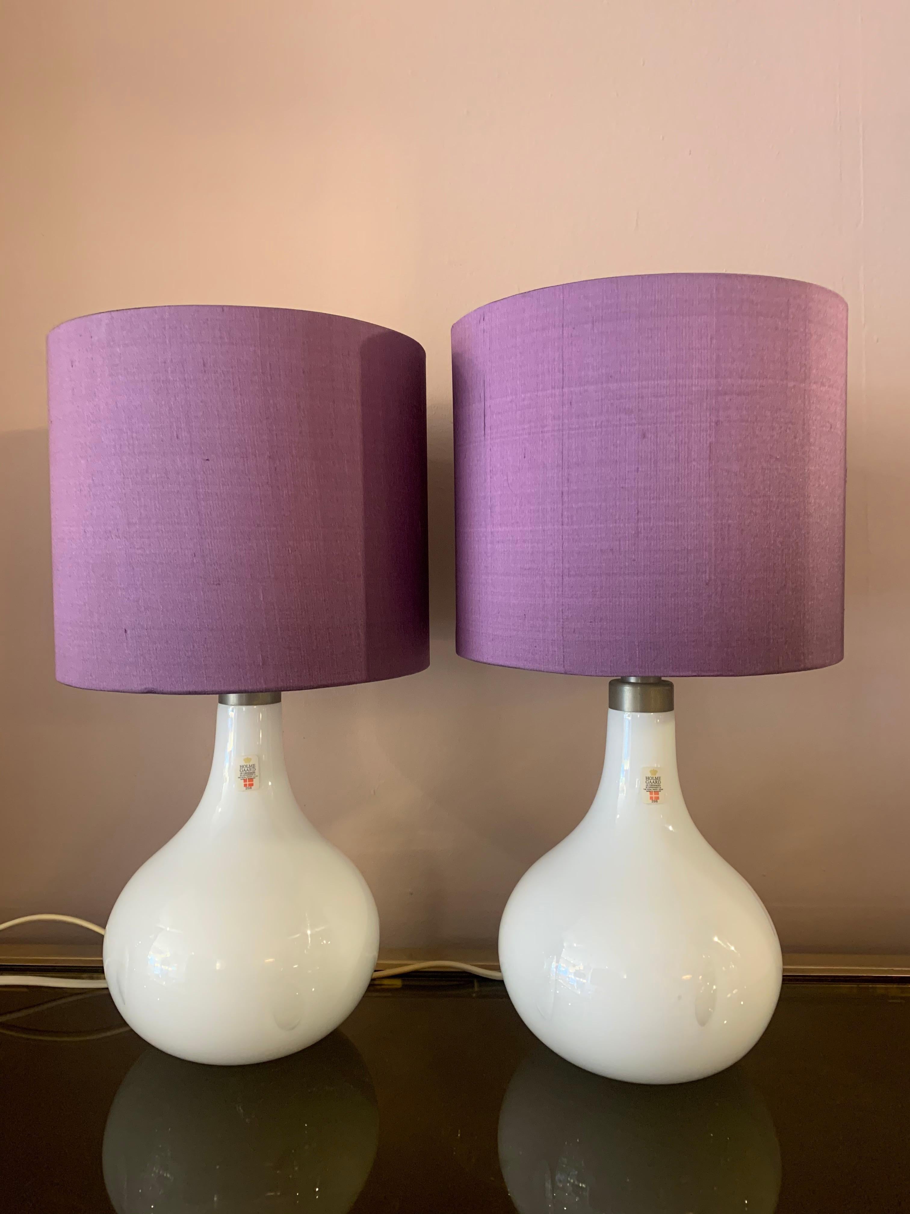 Pair of 1980s Danish Milky White 'Helios' Holmegaard Encased Glass Table Lamps In Good Condition In London, GB