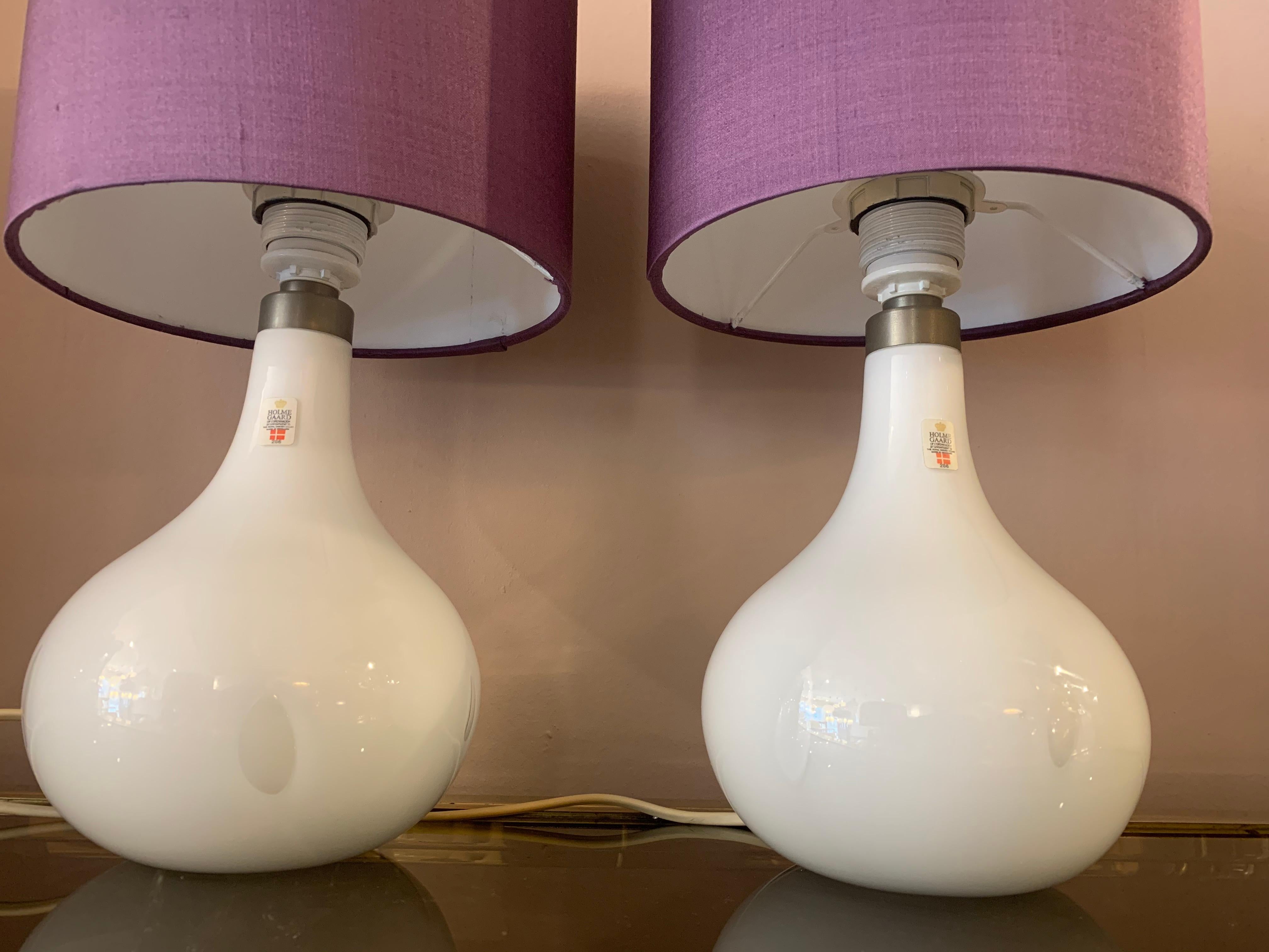 20th Century Pair of 1980s Danish Milky White 'Helios' Holmegaard Encased Glass Table Lamps