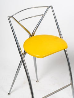 Pair of 1980s Design Stools in Chromed Metal and Skai.
