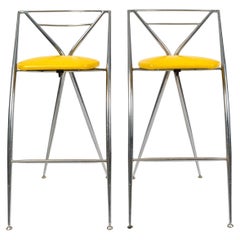 Pair of 1980s Design Stools in Chromed Metal and Skai.