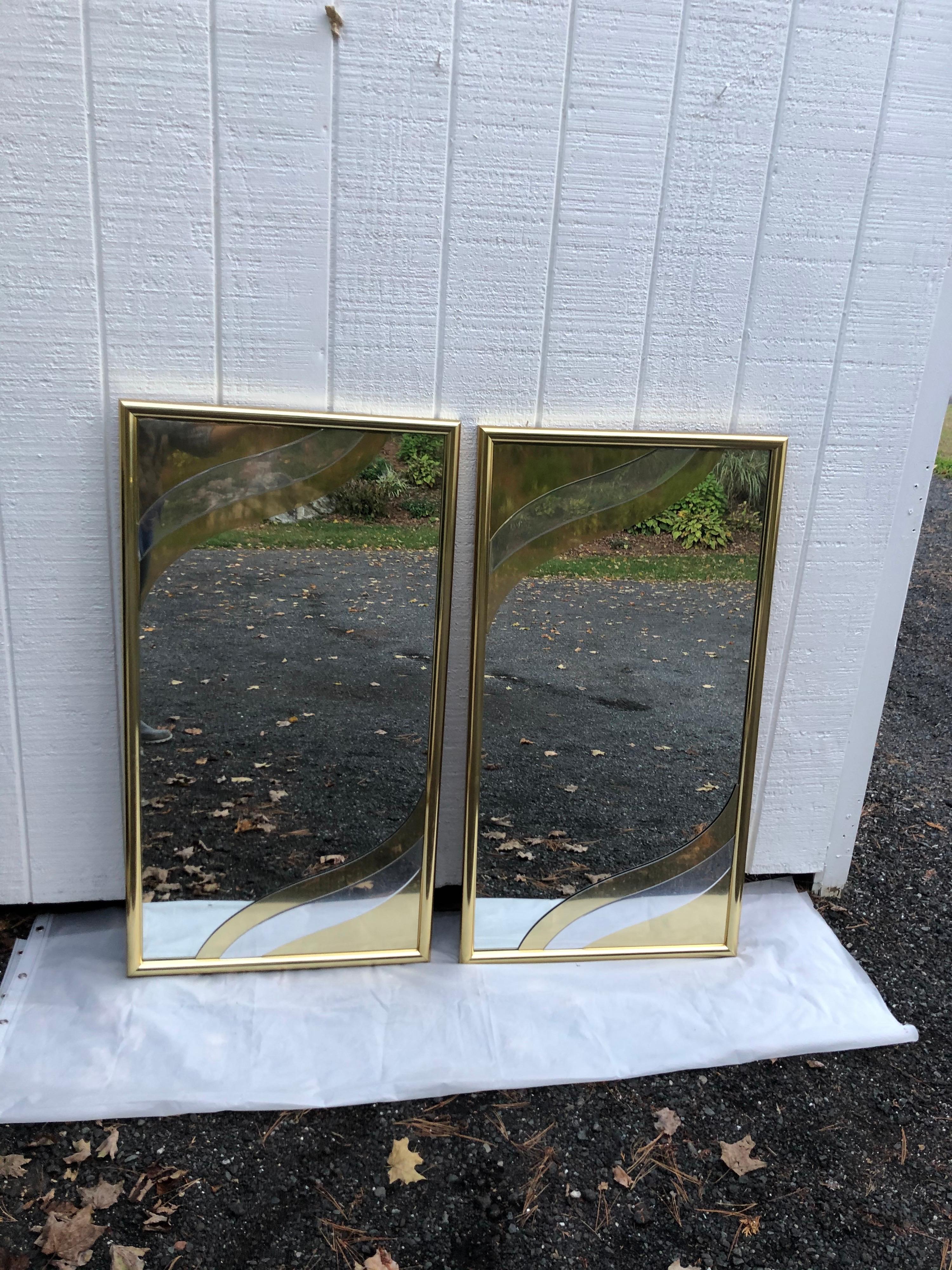 Pair of Rare 1980's Designer Brass Mirrors in the style of Jere For Sale 4