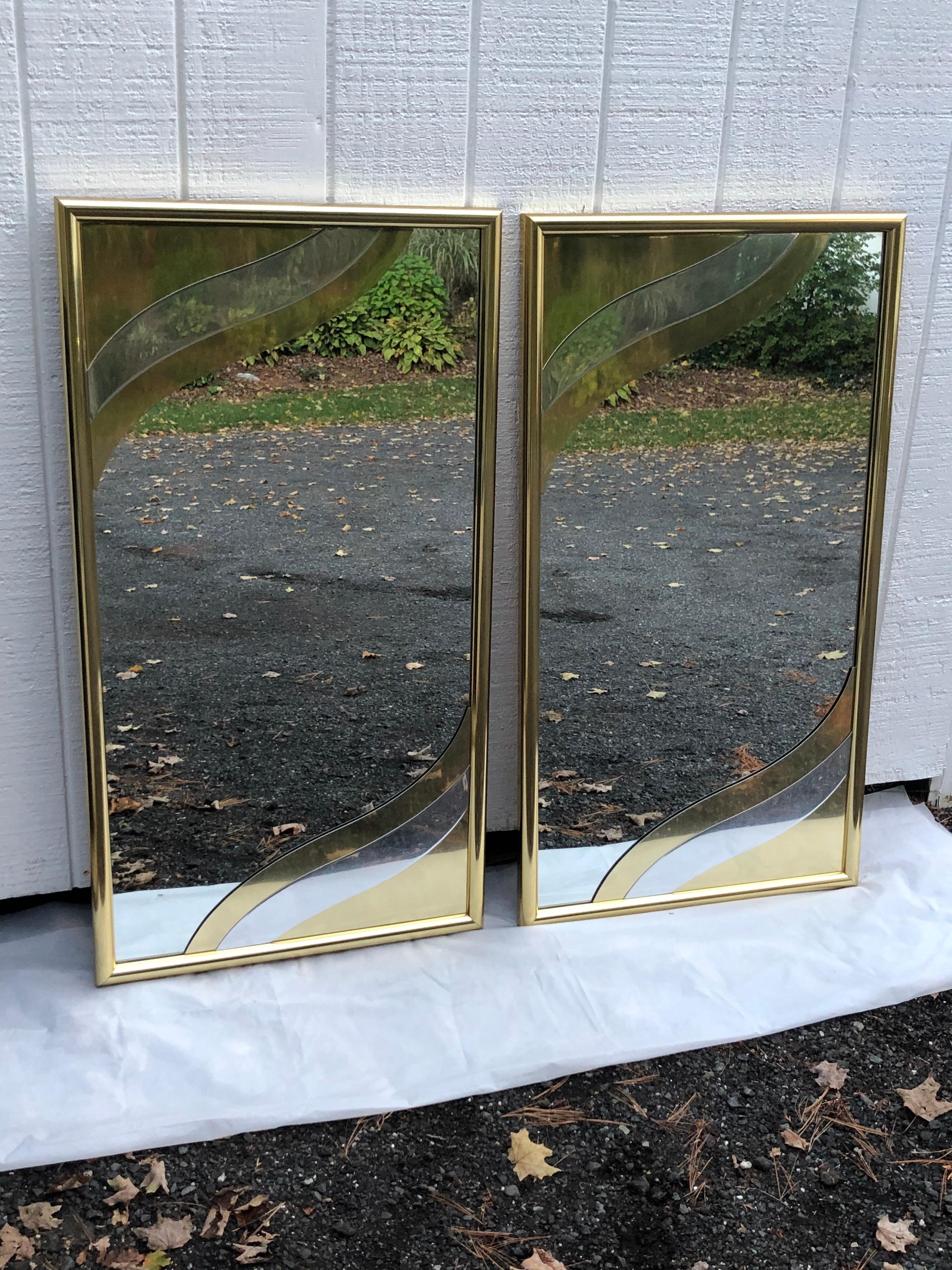 Paire de miroirs design en laiton rares des années 1980 dans le style de Jere en vente 6