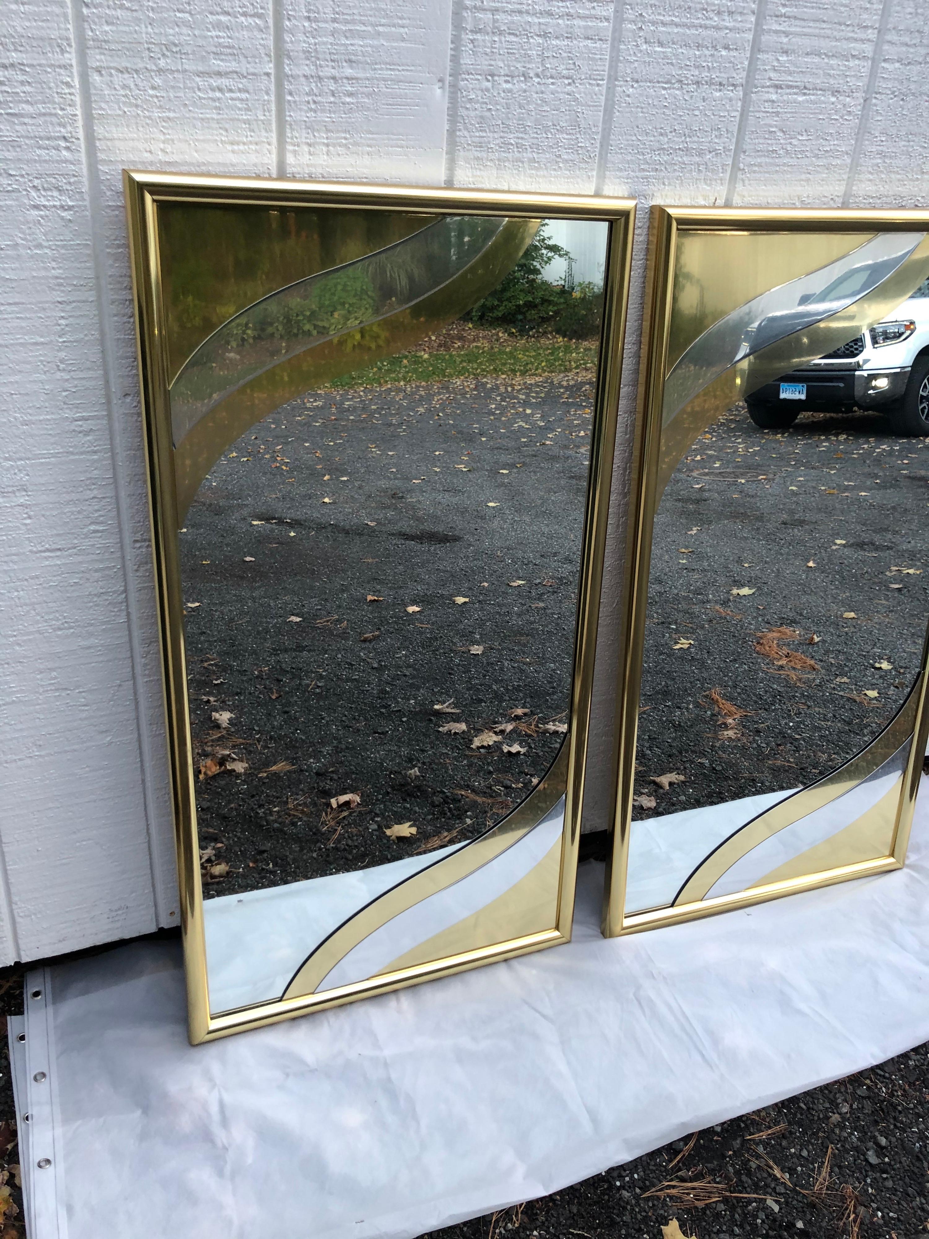 Hollywood Regency Pair of Rare 1980's Designer Brass Mirrors in the style of Jere For Sale