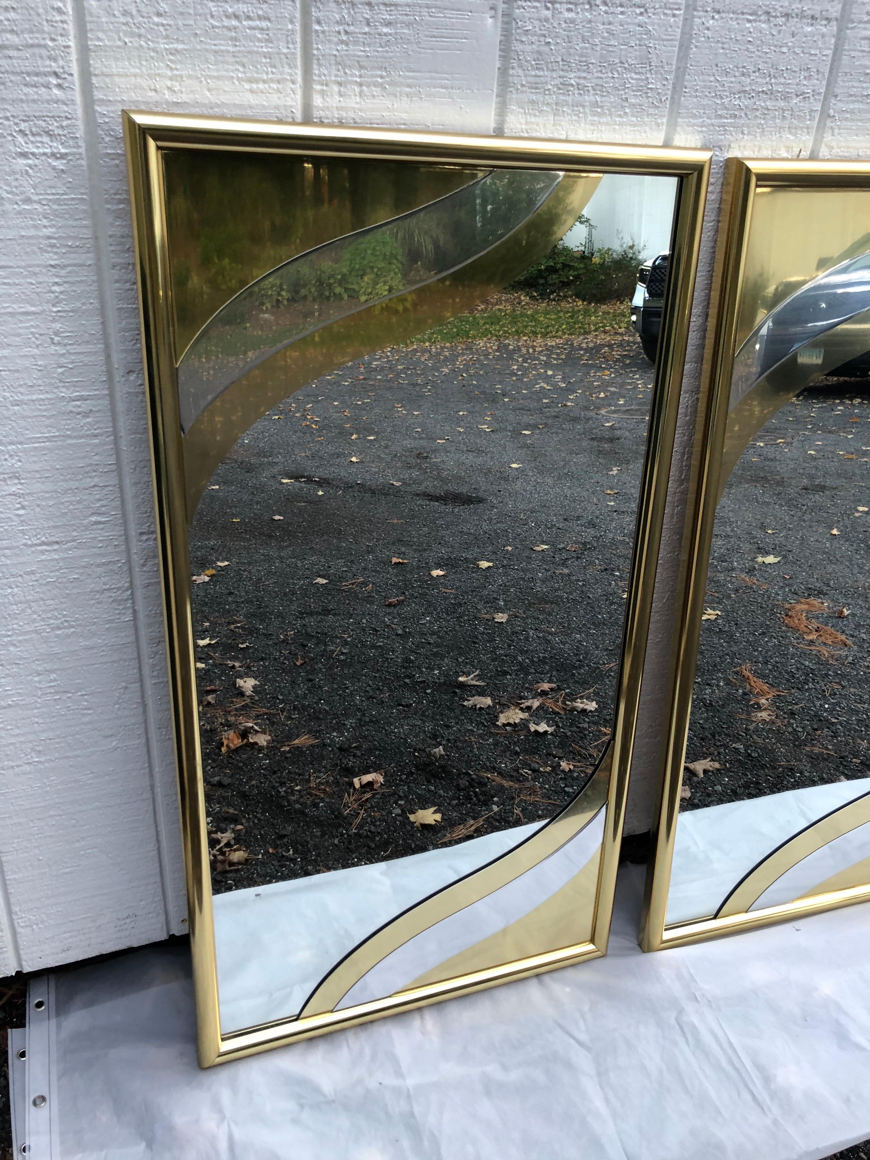 Pair of Rare 1980's Designer Brass Mirrors in the style of Jere In Good Condition For Sale In Redding, CT