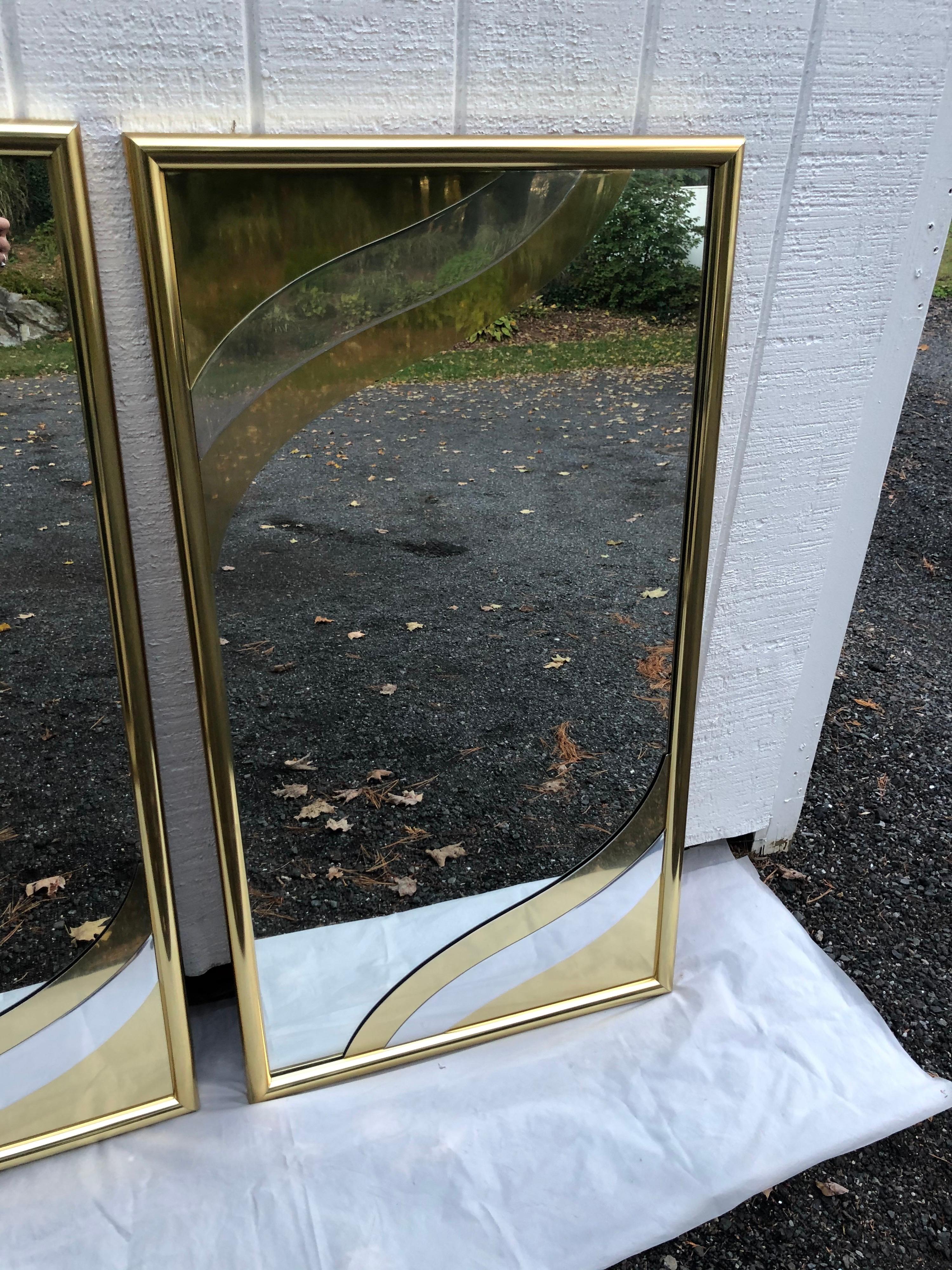 Late 20th Century Pair of Rare 1980's Designer Brass Mirrors in the style of Jere For Sale