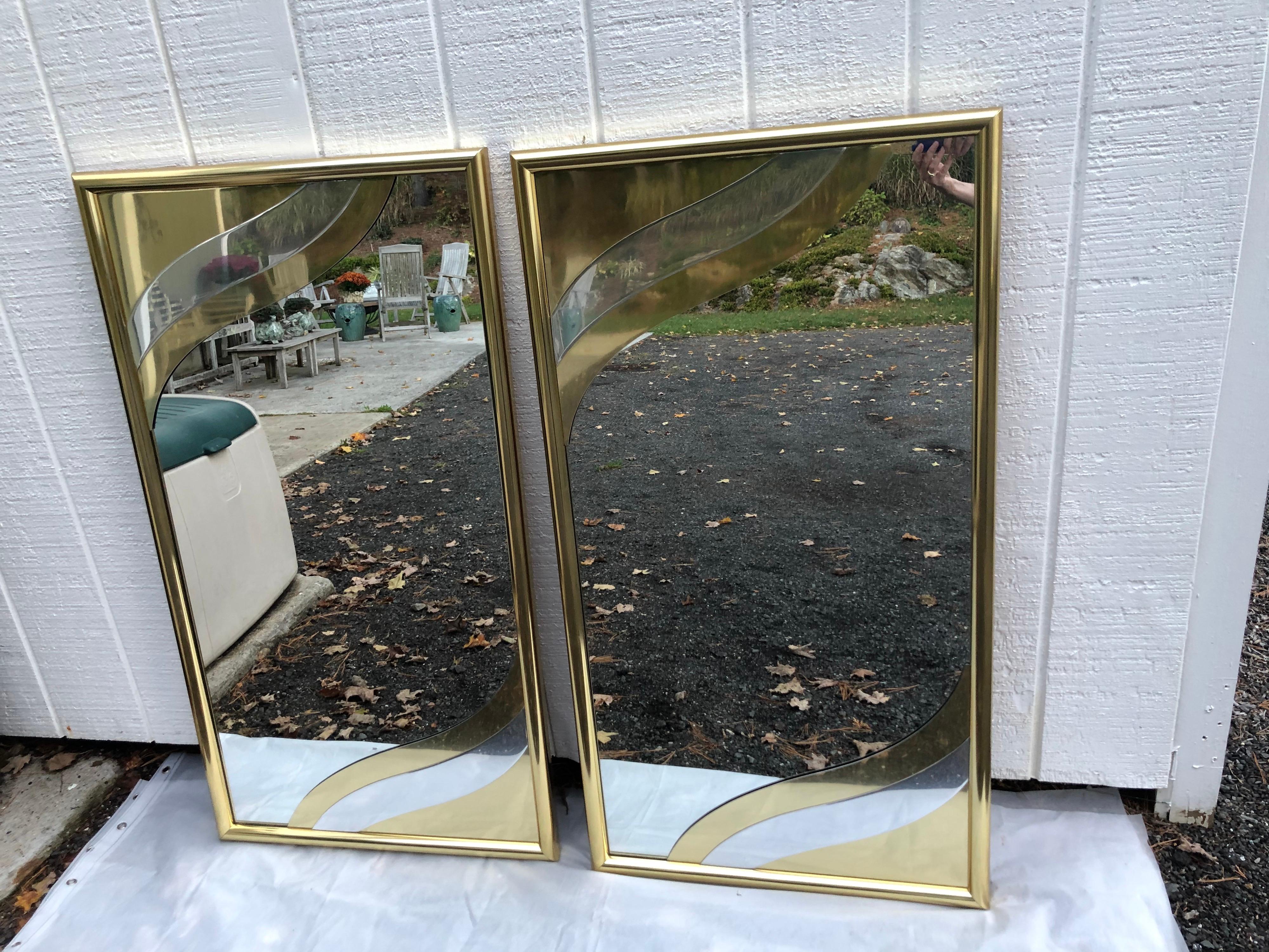 Metal Pair of Rare 1980's Designer Brass Mirrors in the style of Jere For Sale