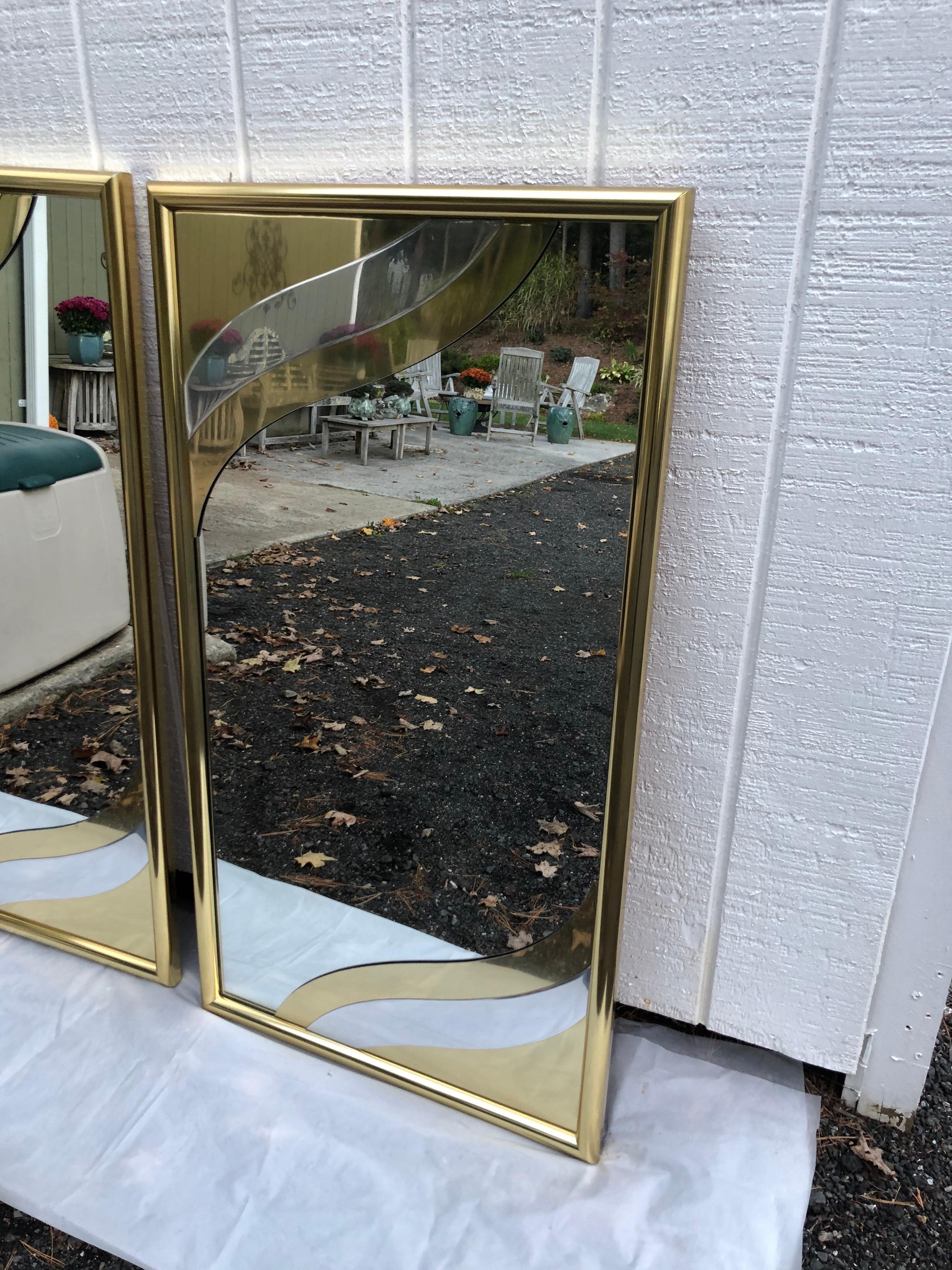 Paire de miroirs design en laiton rares des années 1980 dans le style de Jere en vente 1