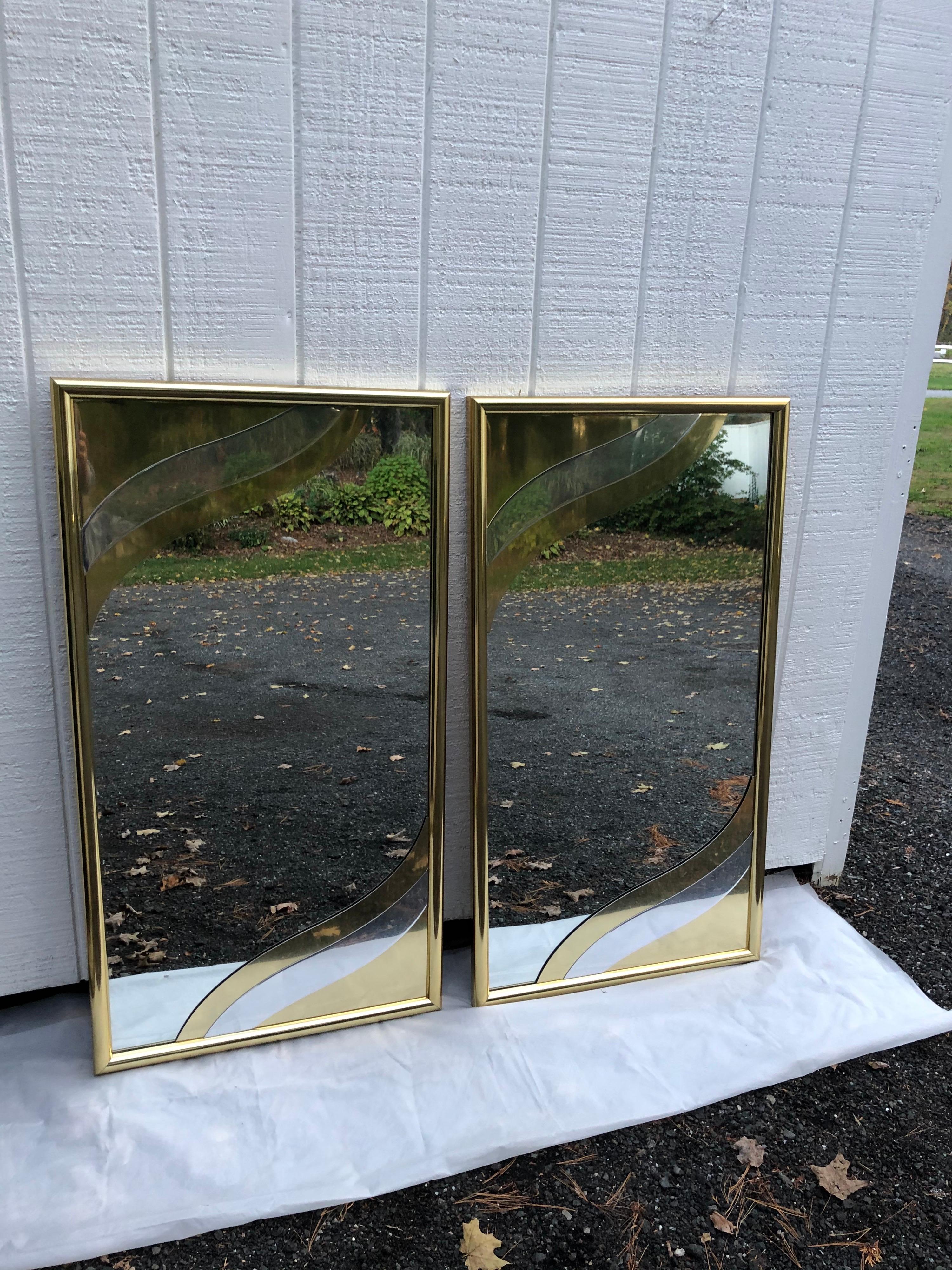 Pair of Rare 1980's Designer Brass Mirrors in the style of Jere For Sale 3