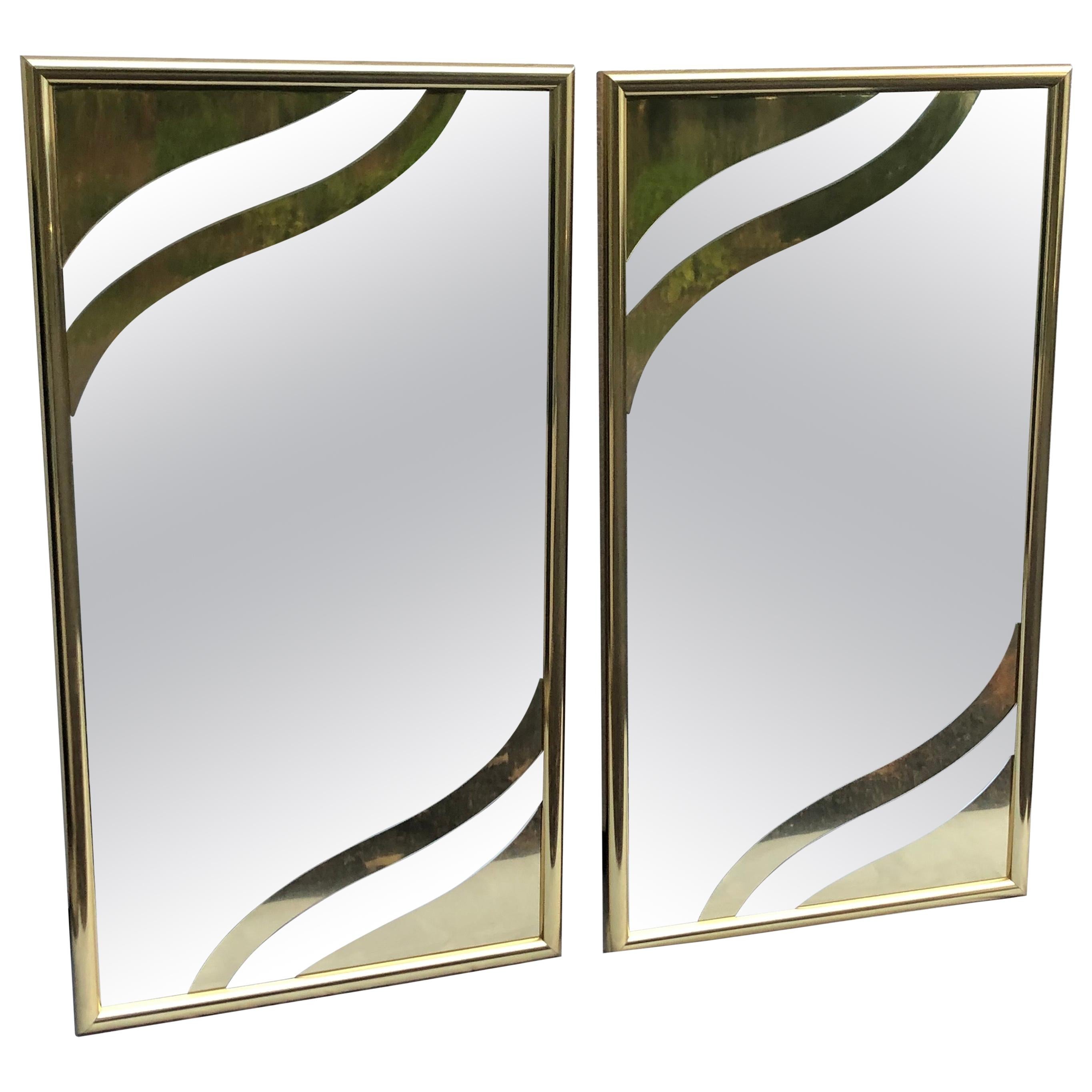 Pair of Rare 1980's Designer Brass Mirrors in the style of Jere For Sale