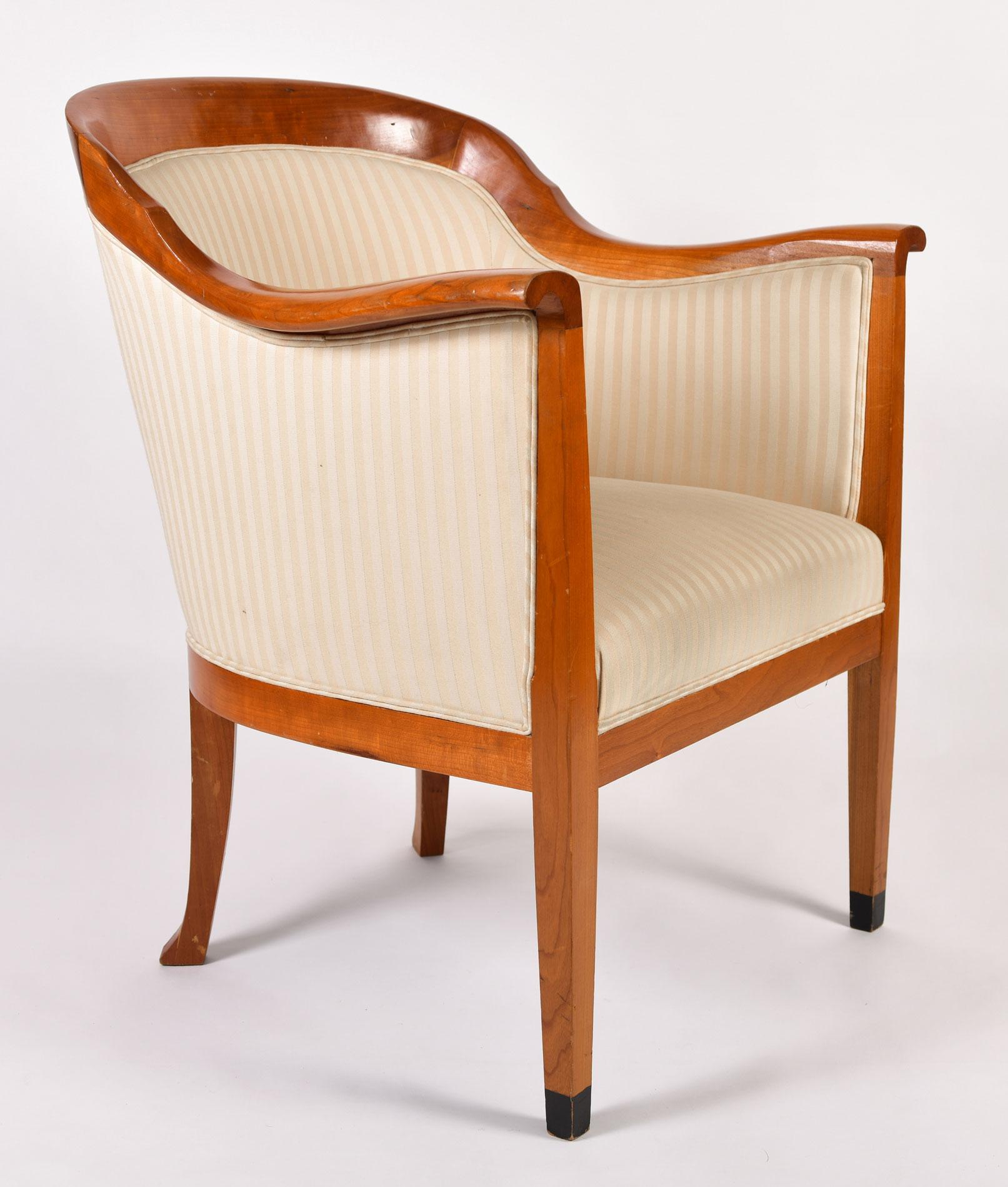 Fruitwood Pair of 1980s English Cherrywood Occasional Chairs in the Style of Biedermeier For Sale