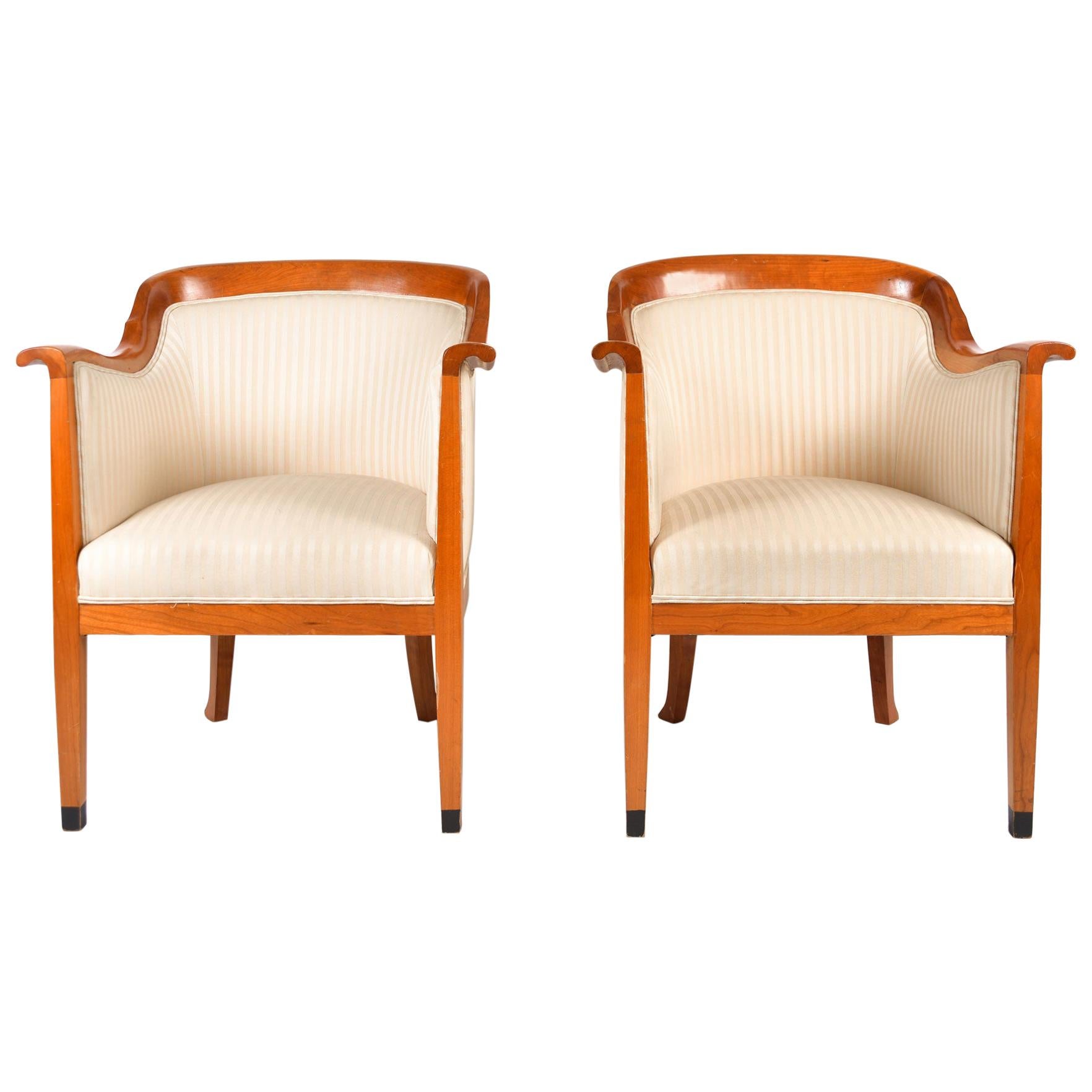 Pair of 1980s English Cherrywood Occasional Chairs in the Style of Biedermeier