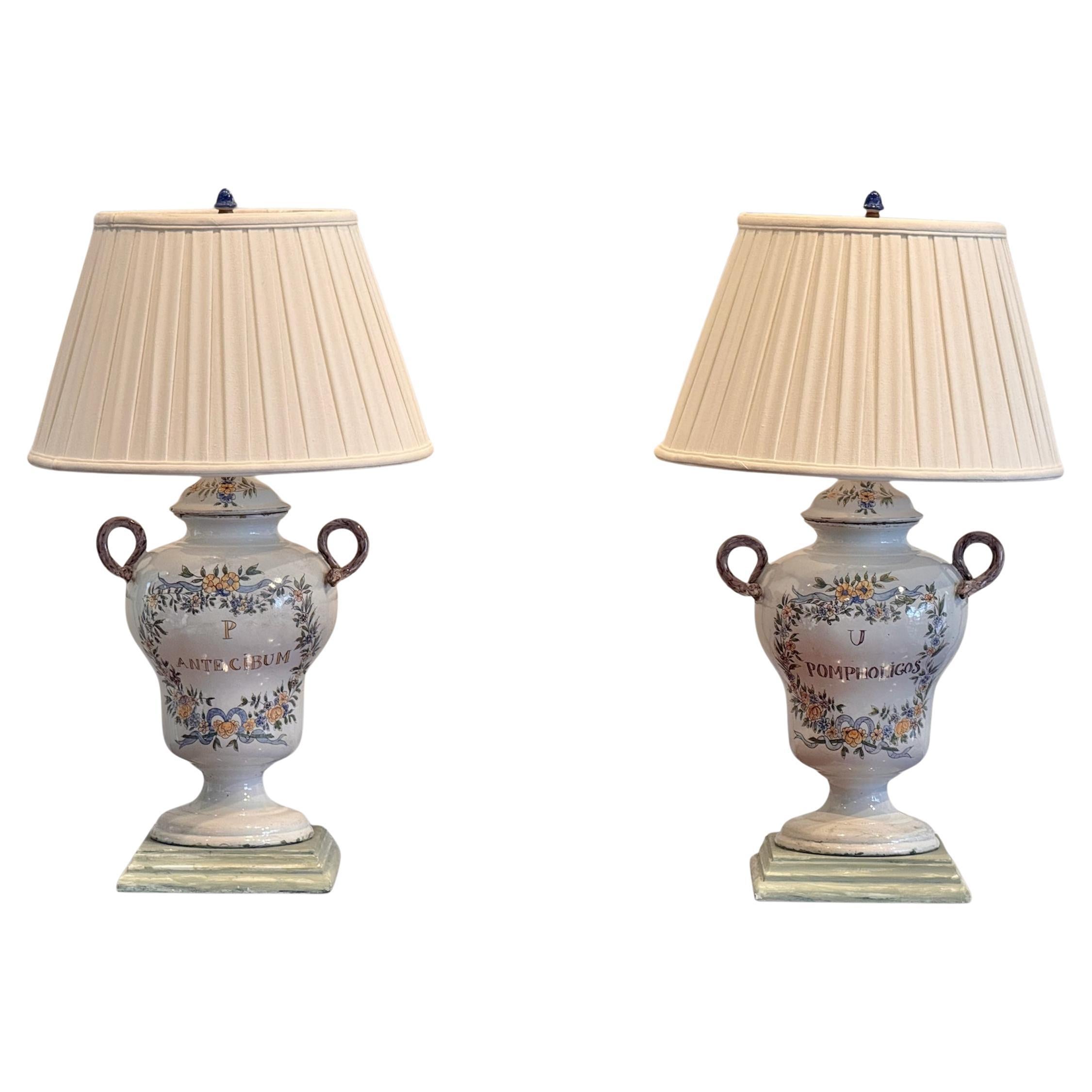 Pair of 1980s Faience Lamps