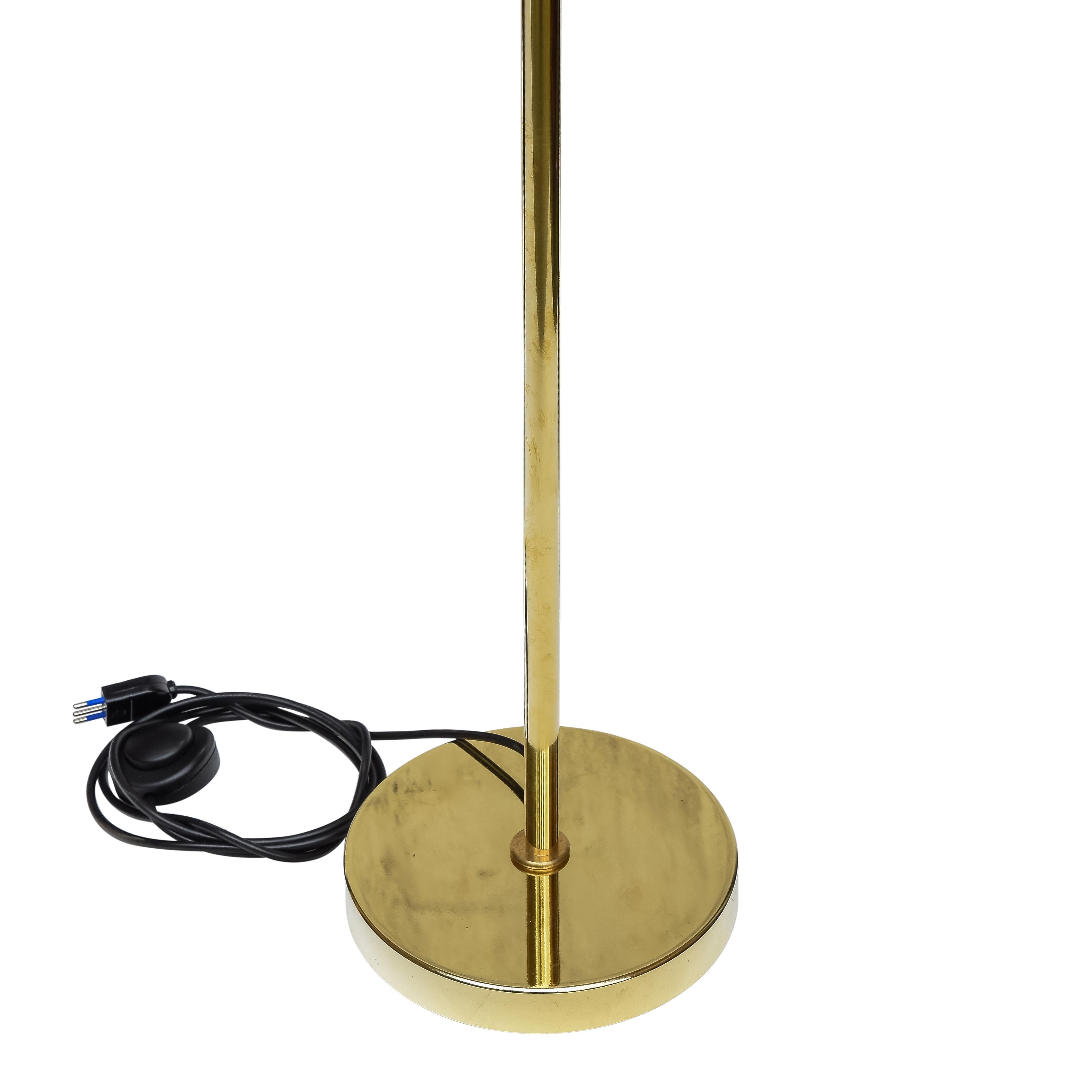 European Pair of 1980s Floor Lamps Satin Glass Shade and Brass Metal Italian Design For Sale