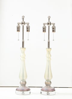 Pair of 1980's Glass Candlestick Lamps.
