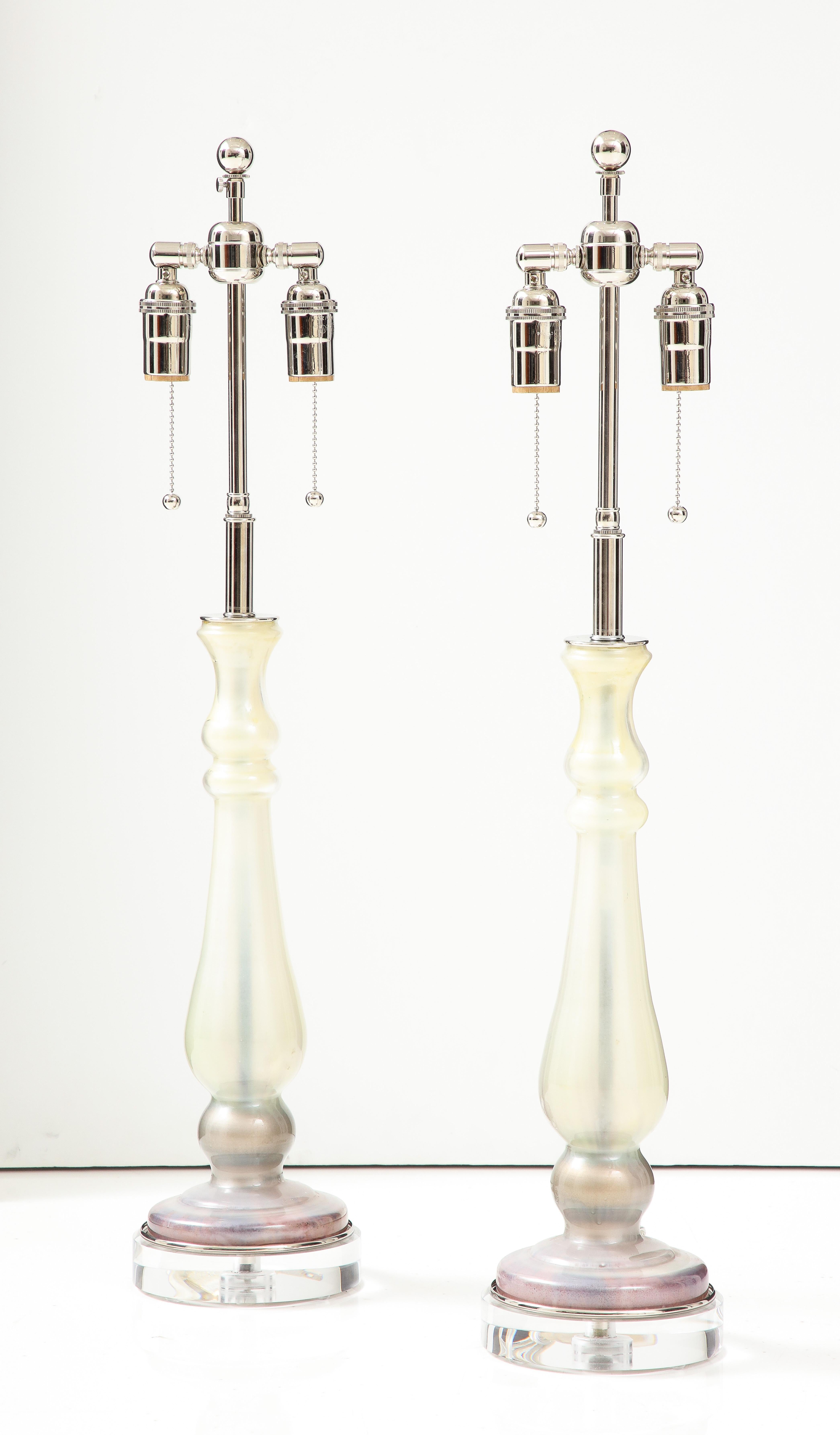 Mid-Century Modern Pair of 1980's Glass Candlestick Lamps. For Sale