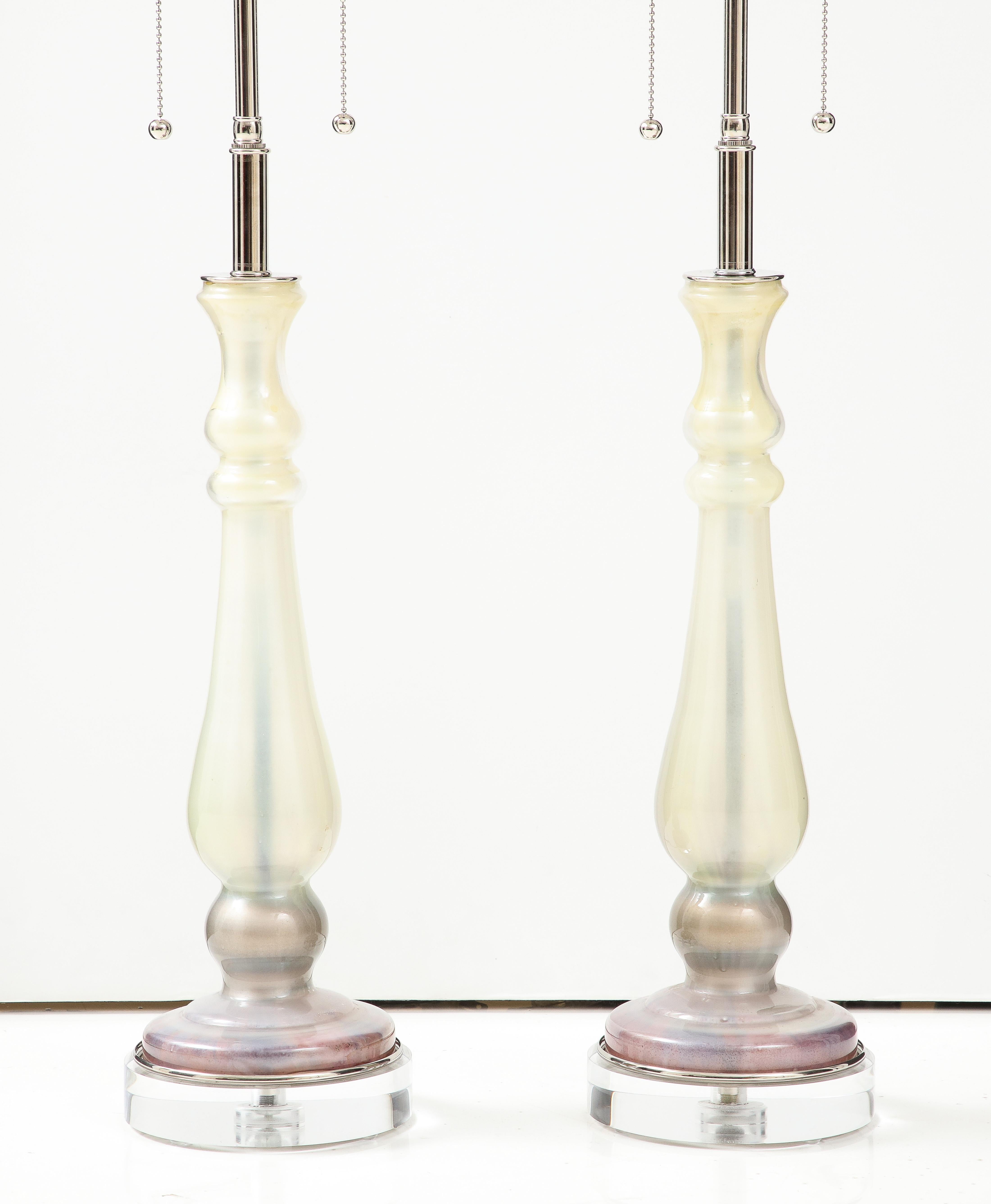 Pair of 1980's Glass Candlestick Lamps. In Good Condition For Sale In New York, NY