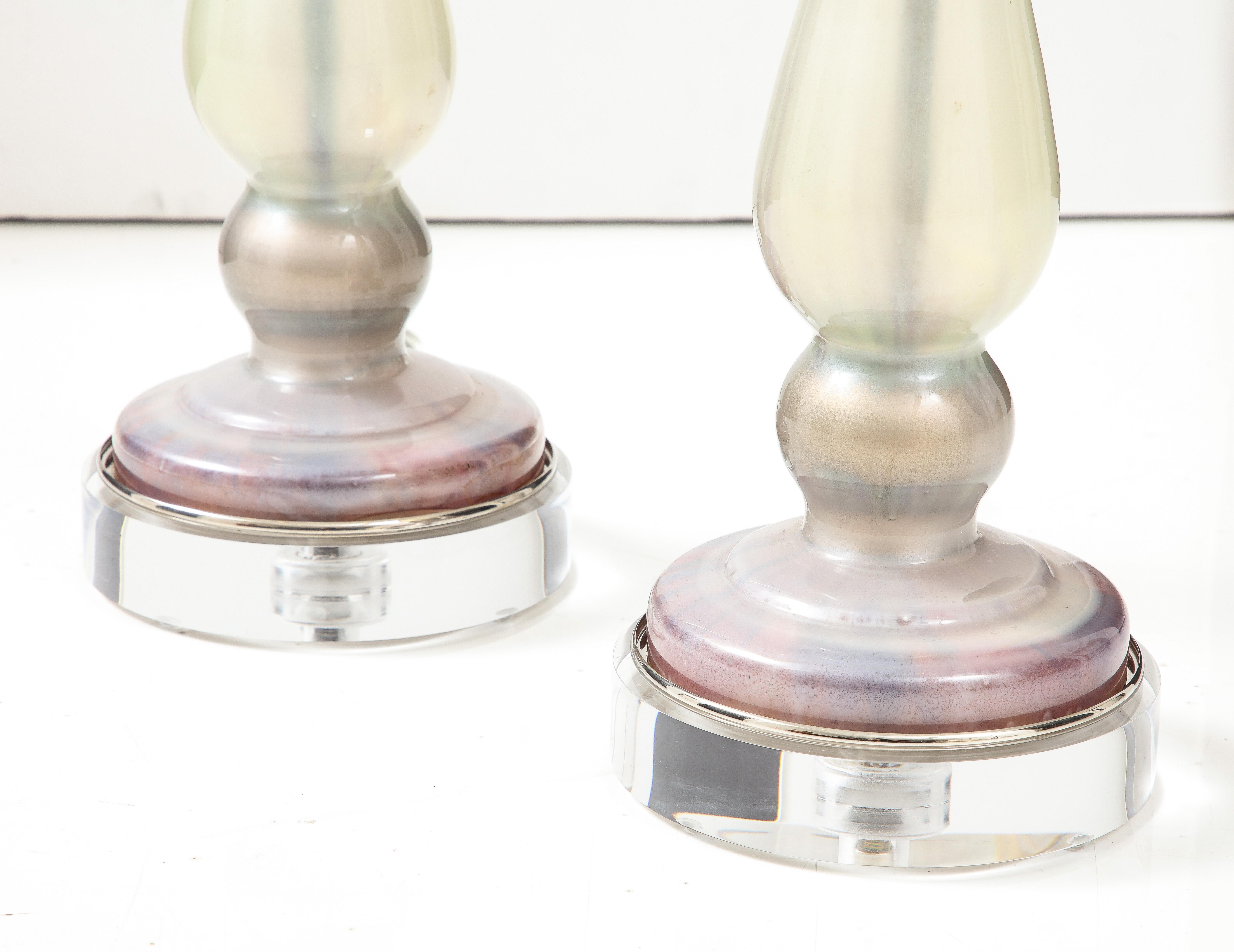 Late 20th Century Pair of 1980's Glass Candlestick Lamps. For Sale