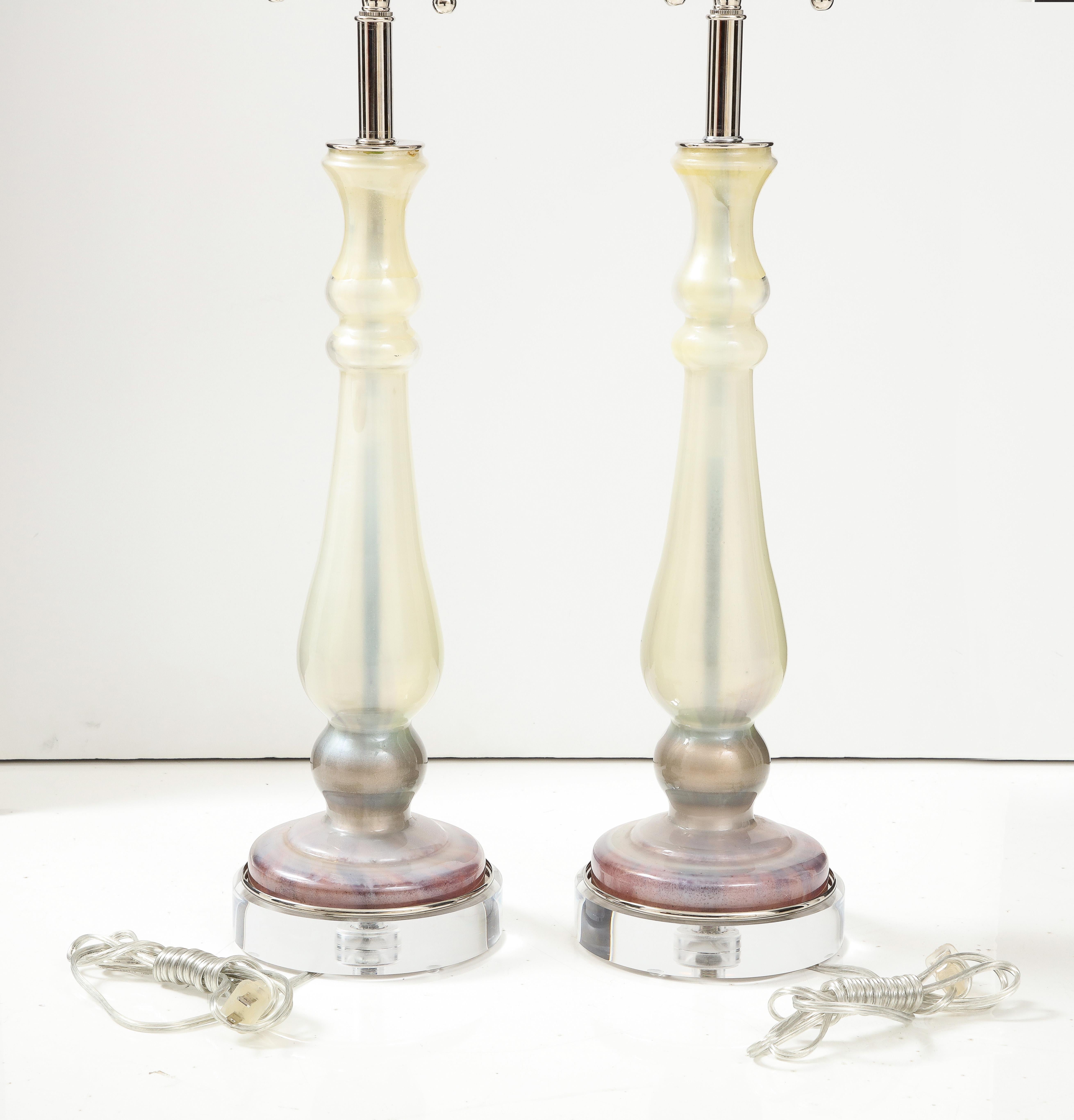 Pair of 1980's Glass Candlestick Lamps. For Sale 2