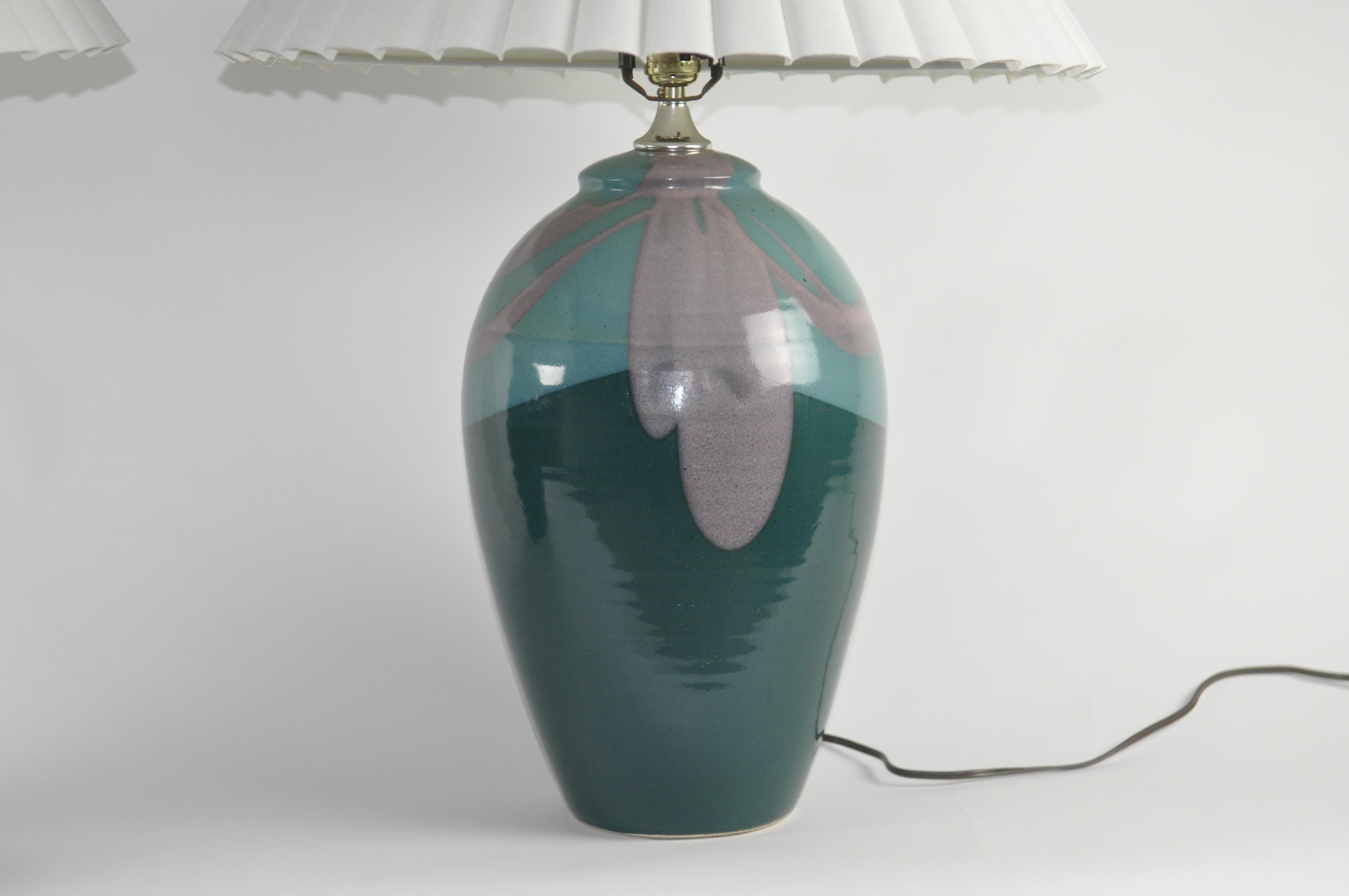 Ceramic Pair of 1980s handmade pottery lamps For Sale