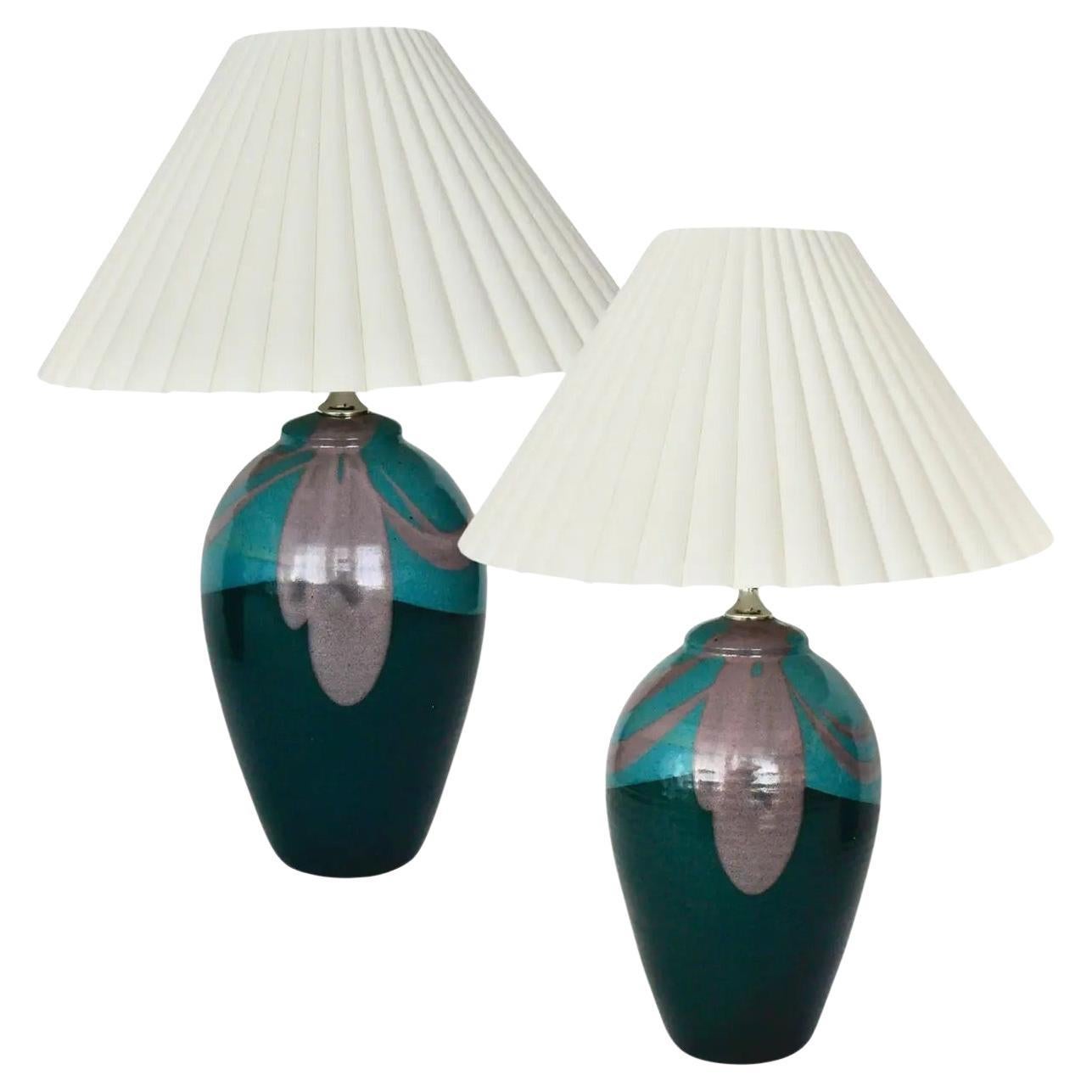 Pair of 1980s handmade pottery lamps