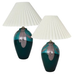 Paire de lampes en poterie faites à la main dans les années 1980