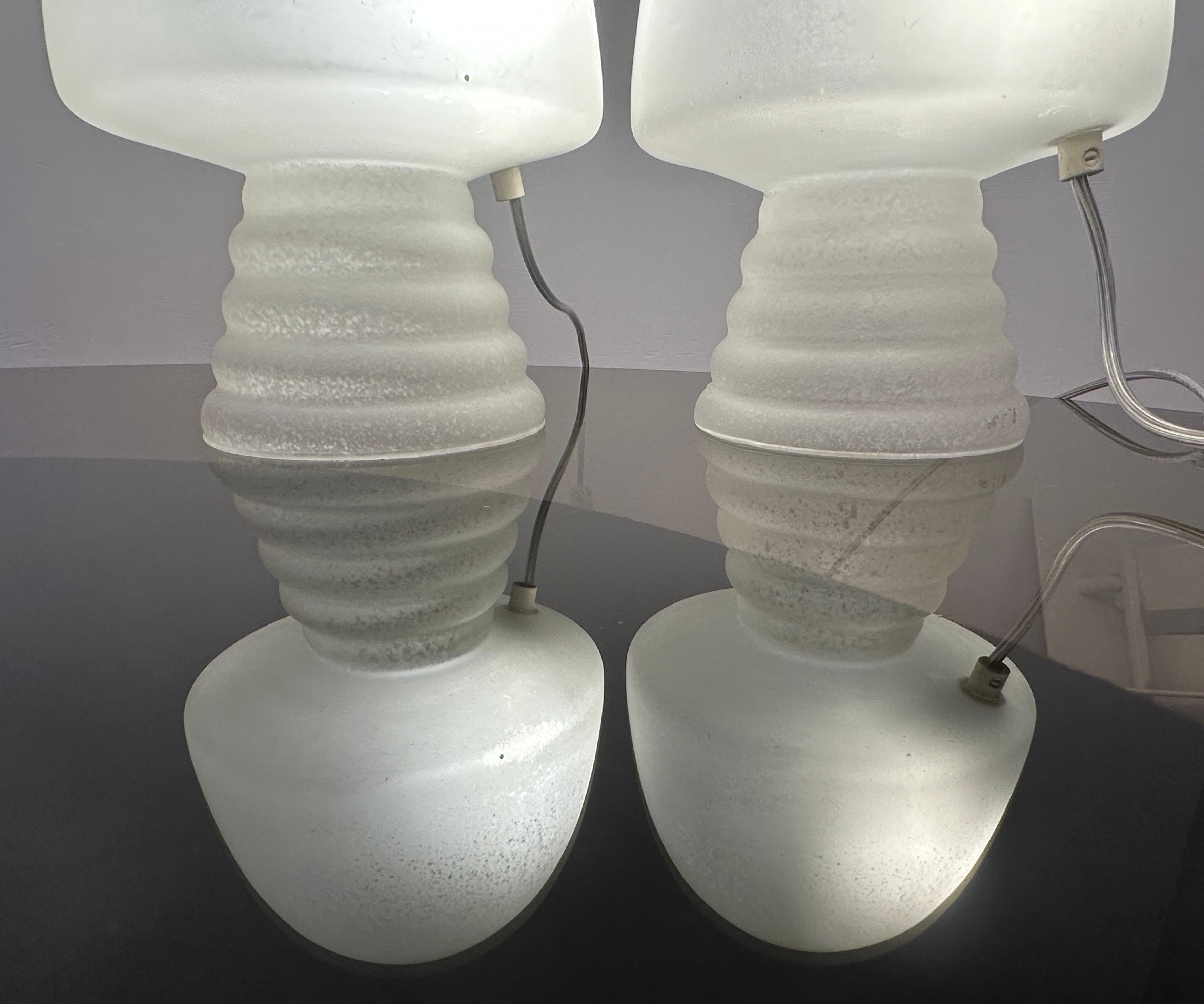 Pair of 1980s HB Glass Holland Mushroom Speckled Frosted Satin Table Lamps For Sale 4