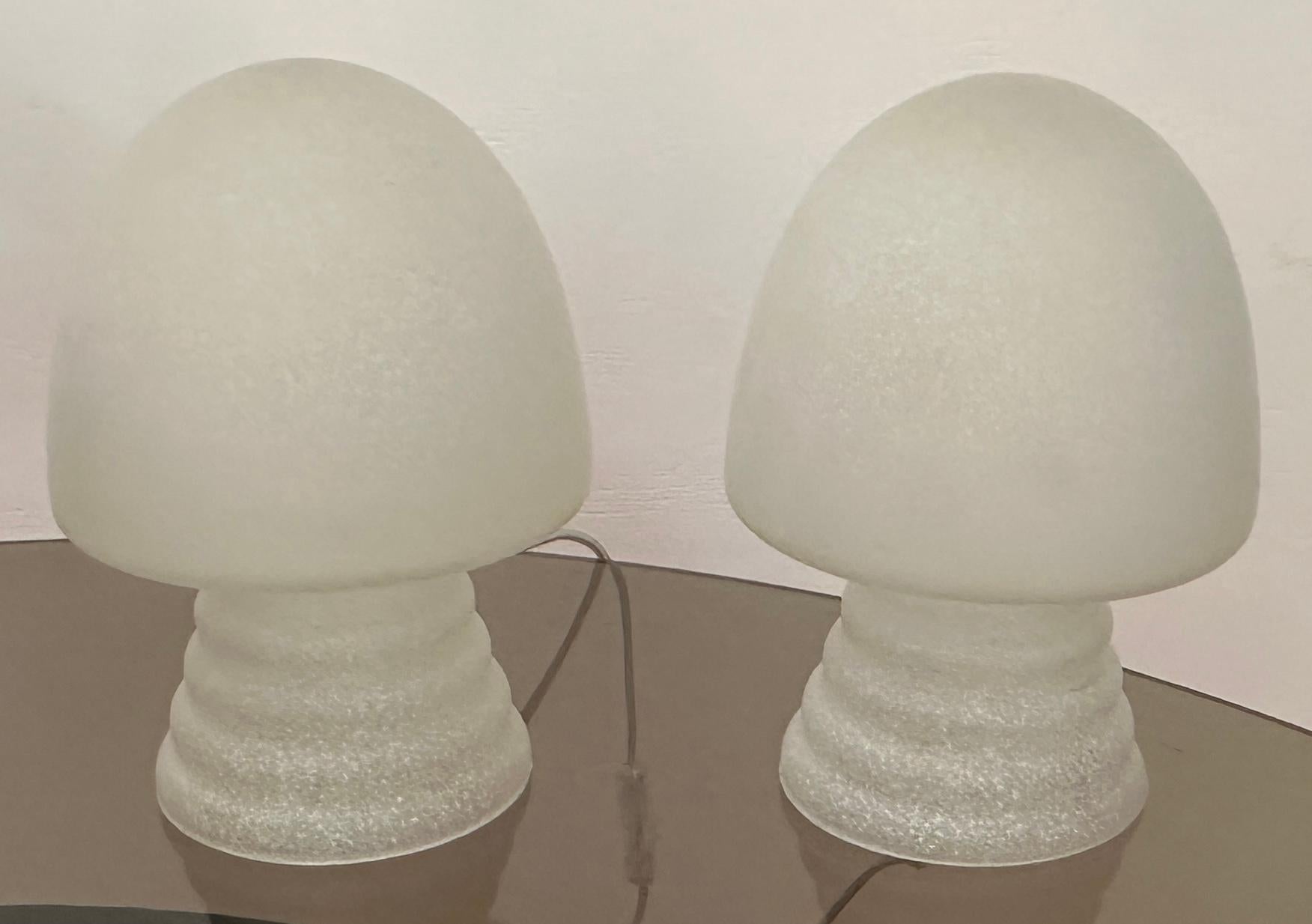 Pair of 1980s HB Glass Holland Mushroom Speckled Frosted Satin Table Lamps For Sale 8