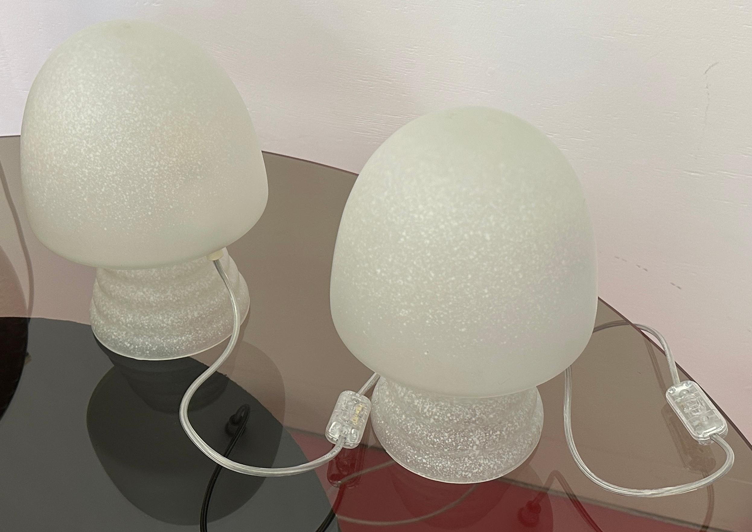 Pair of 1980s HB Glass Holland Mushroom Speckled Frosted Satin Table Lamps For Sale 10