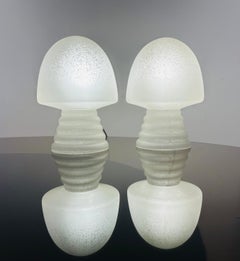 Pair of 1980s HB Glass Holland Mushroom Speckled Frosted Satin Table Lamps