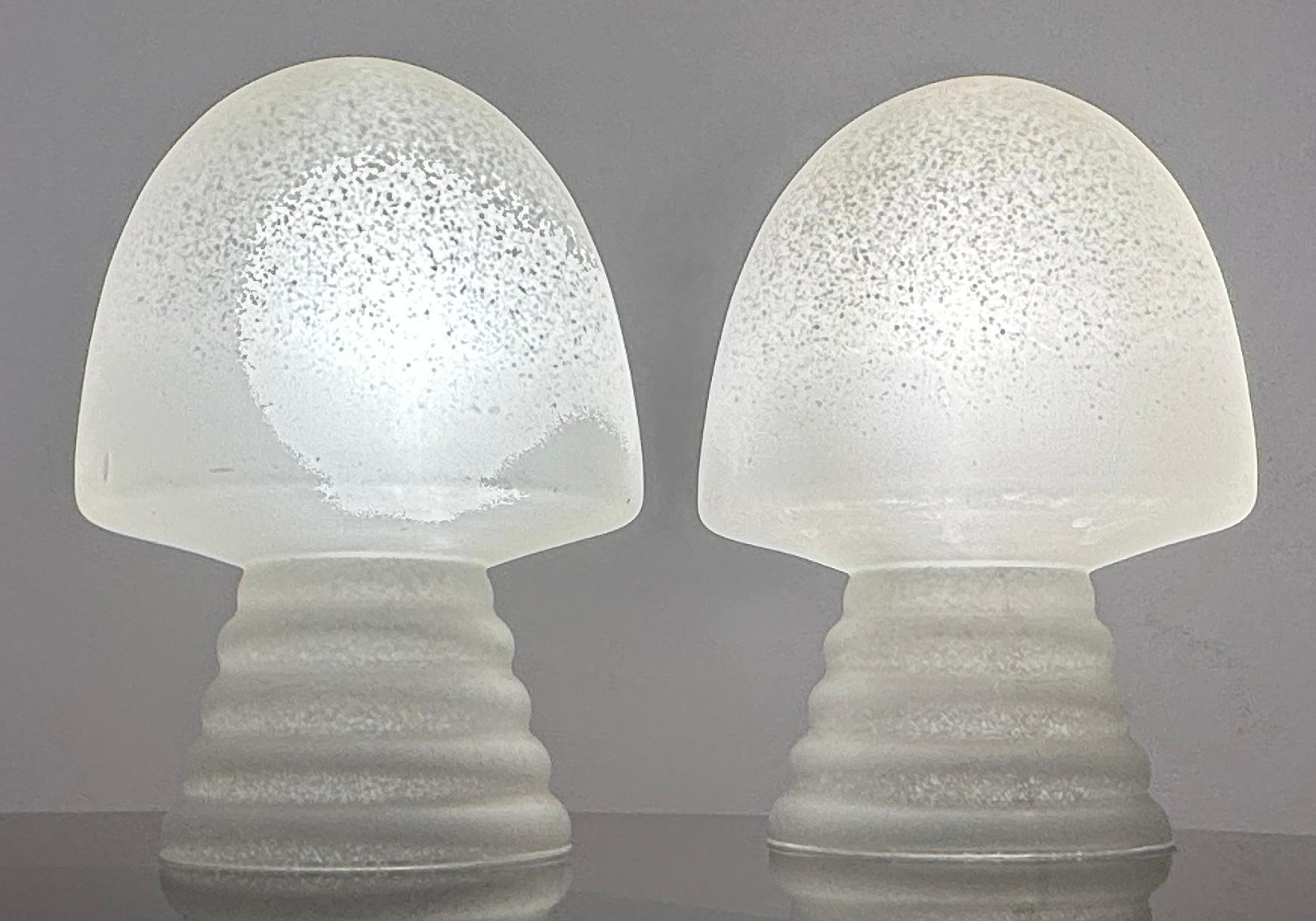 Pair of 1980s HB Glass Holland Mushroom Speckled Frosted Satin Table Lamps For Sale 2