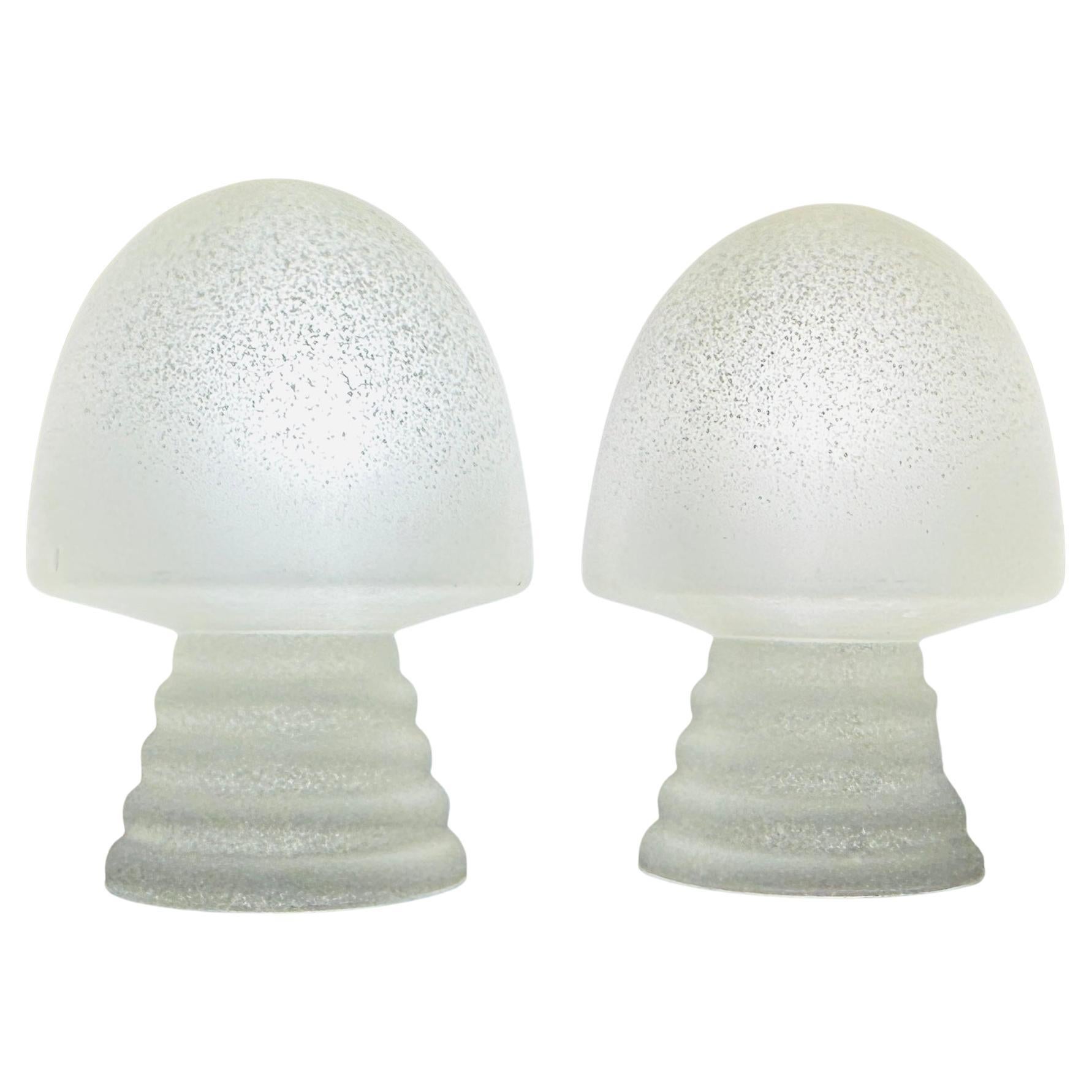 Paire de lampes de bureau Holland Mushroom Speckled en satin dépoli HB Glass des années 1980