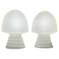 Pair of 1980s HB Glass Holland Mushroom Speckled Frosted Satin Table Lamps