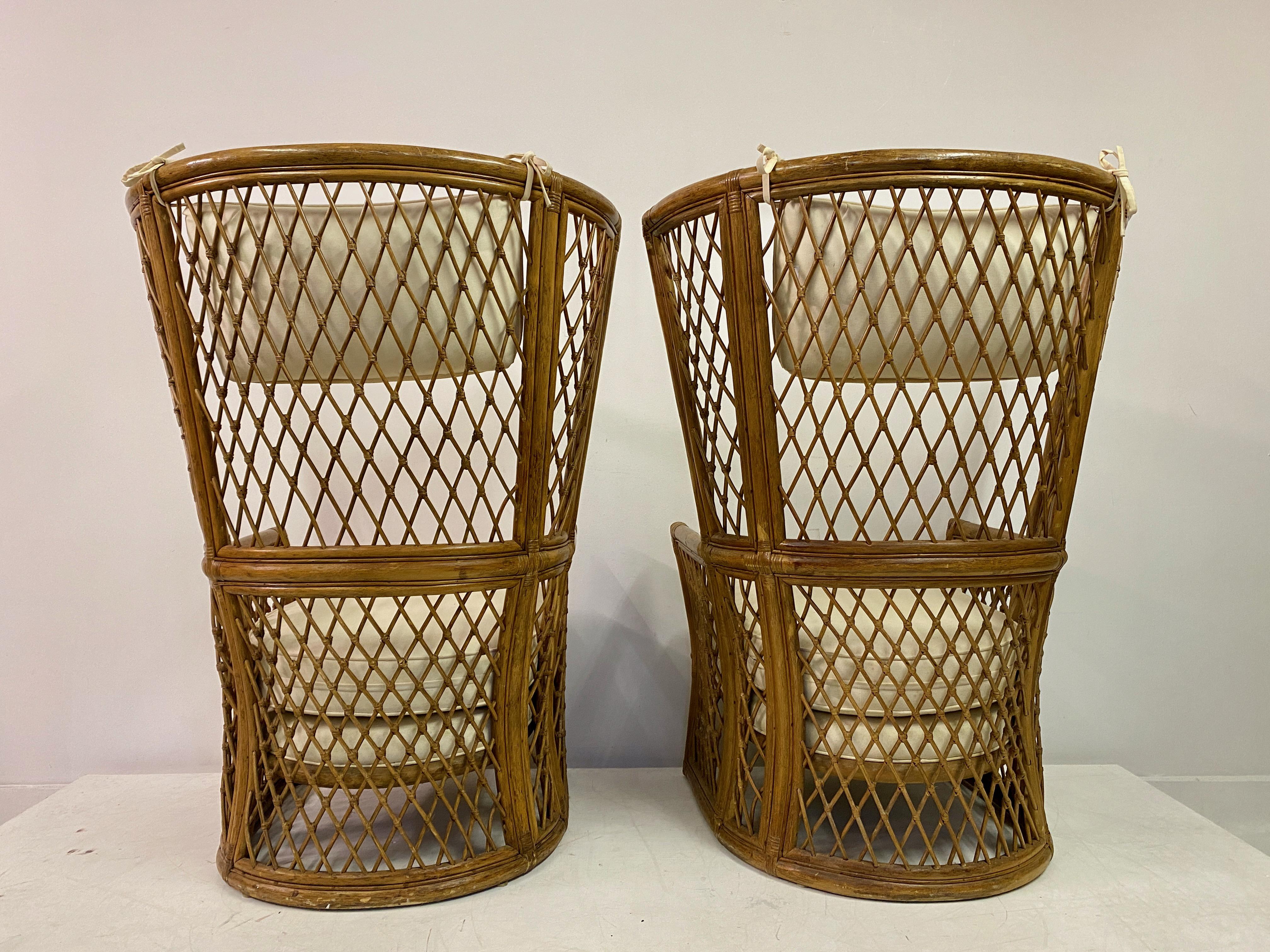 Pair Of 1980S High Back Bamboo Chairs With Ottomans For Sale 6