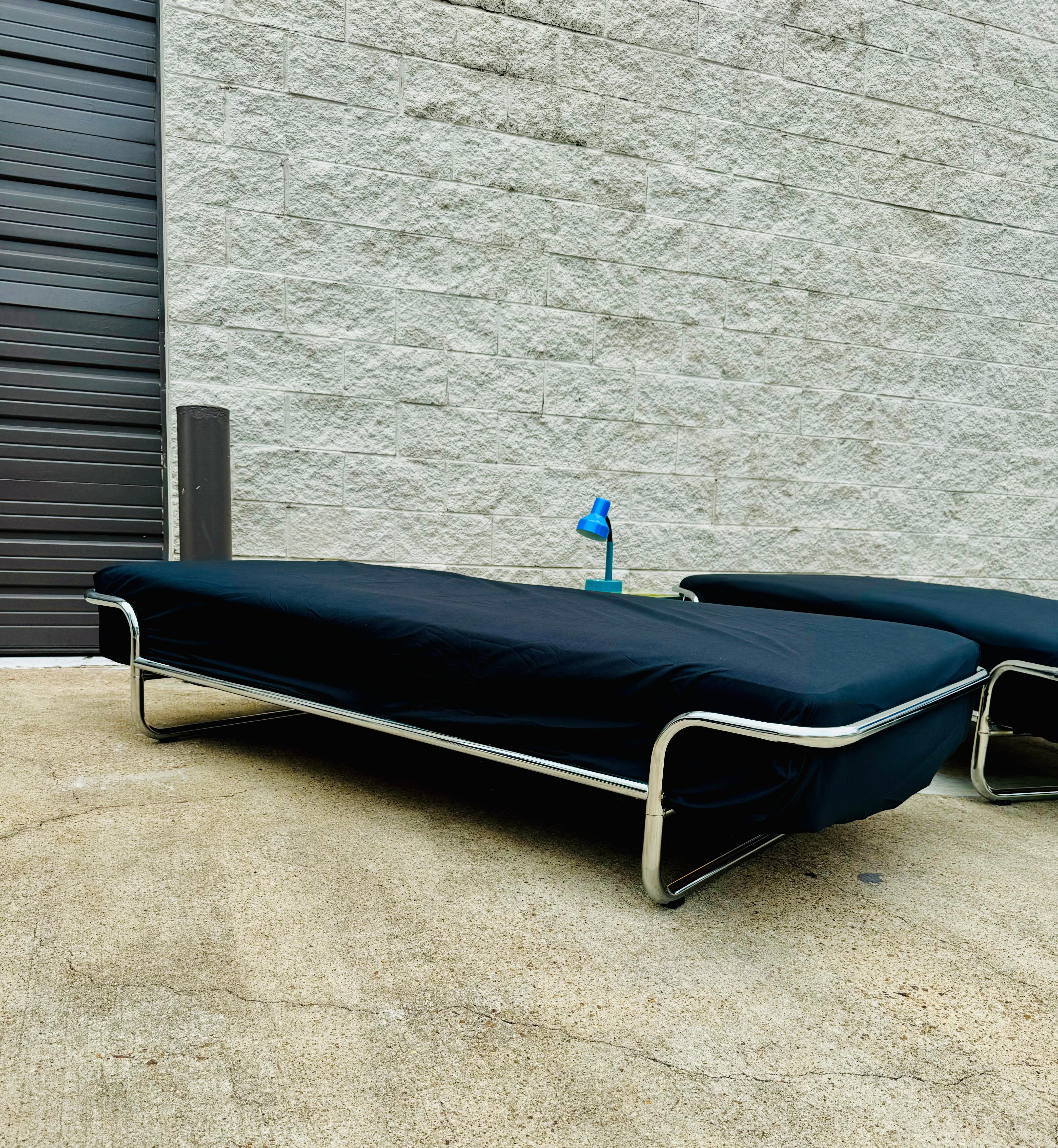 Pair of 1980s IKEA KROMVIK Tubular Chrome Single Twin Beds 6