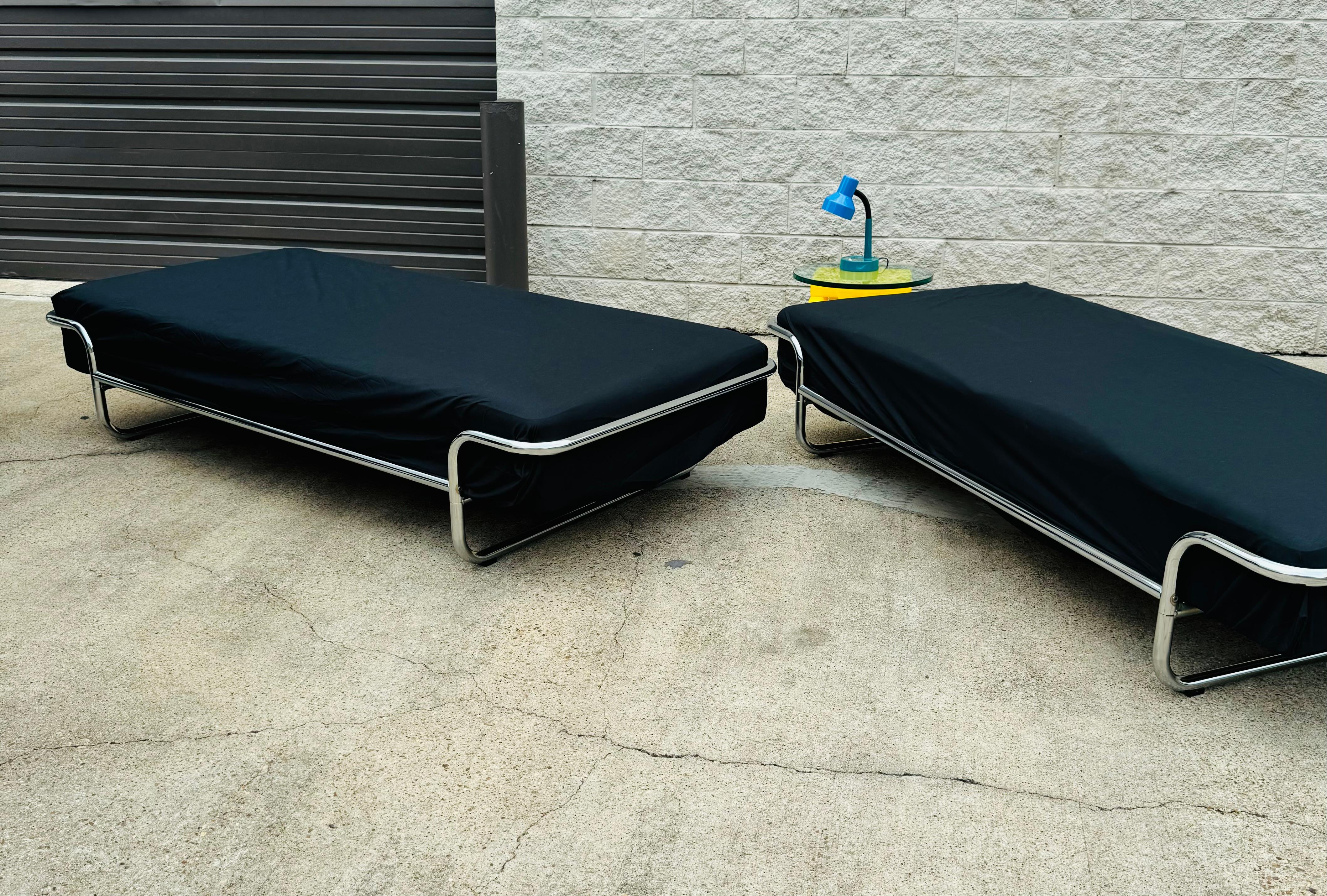 Pair of 1980s IKEA KROMVIK Tubular Chrome Single Twin Beds 9