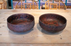 Pair of 1980s Indonesian Hand Painted Oriental Papier-mâché Bowls