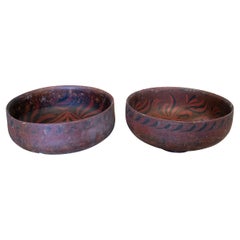 Pair of 1980s Indonesian Hand Painted Oriental Papier-mâché Bowls