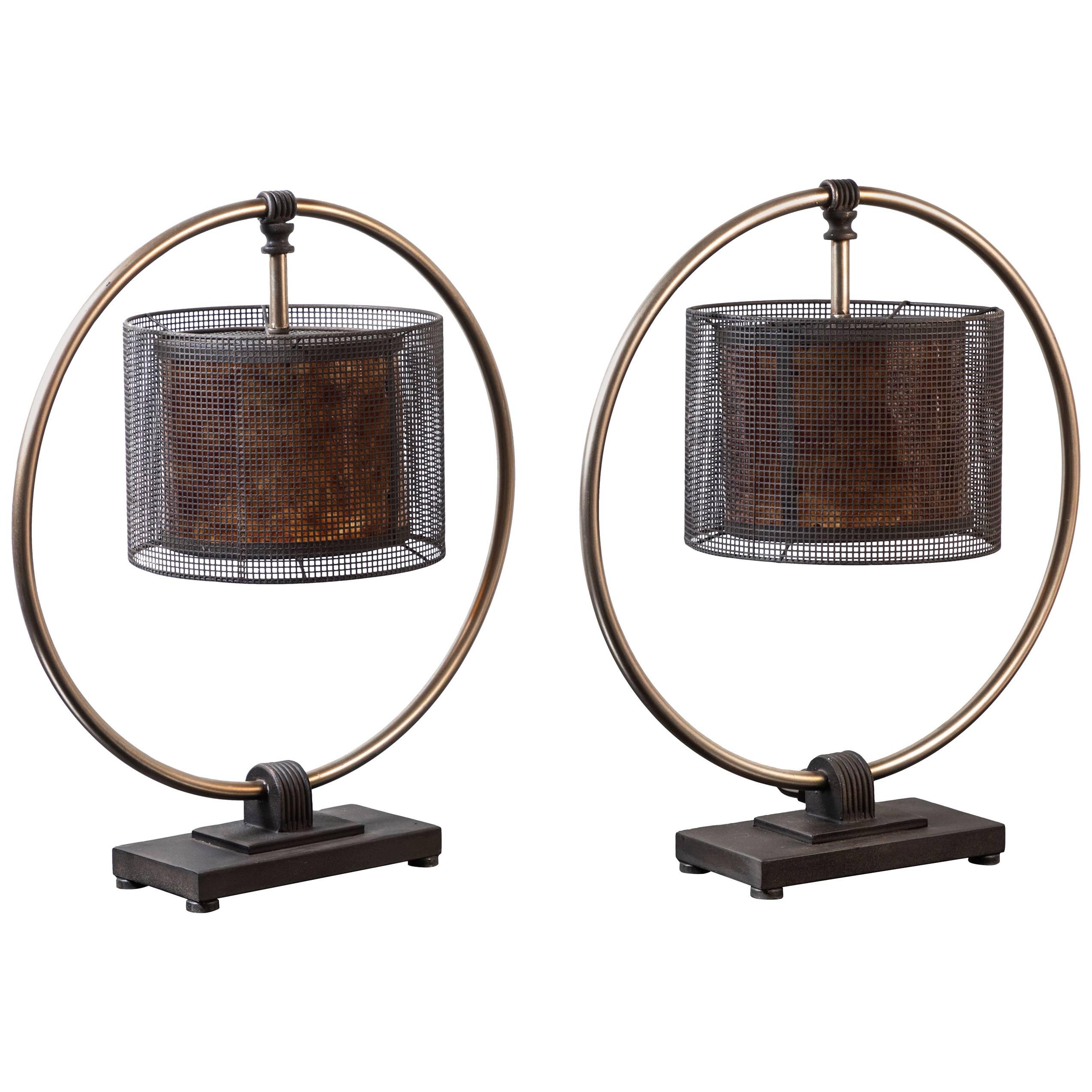 Pair of 1980s Industrial Style Metal Lamps Attributed to Aldo Tura