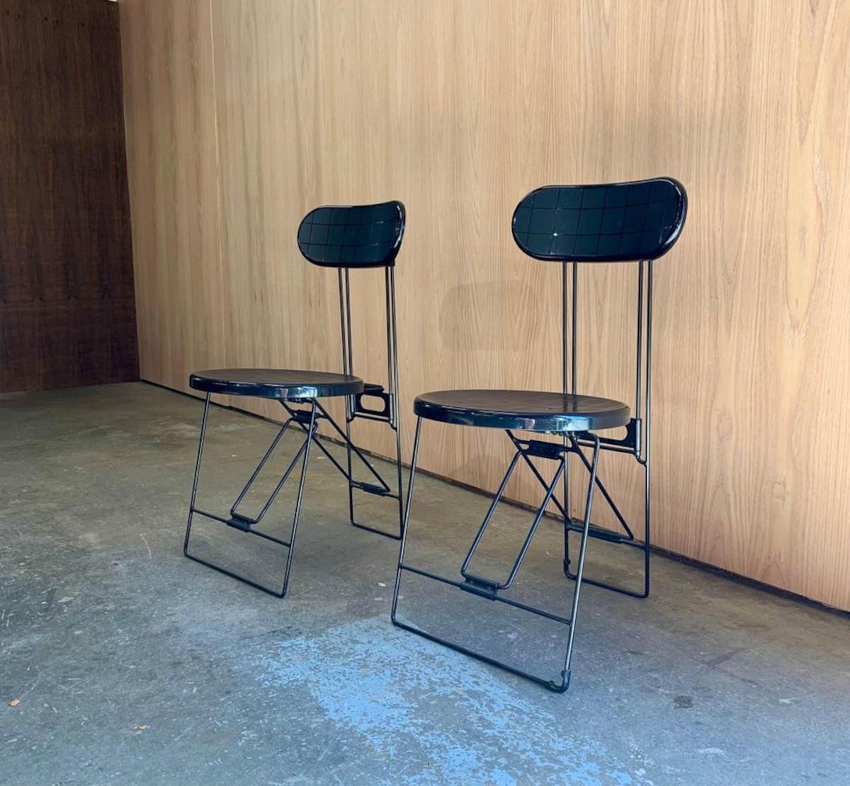 Metal Pair of 1980s Italian Folding Chairs For Sale