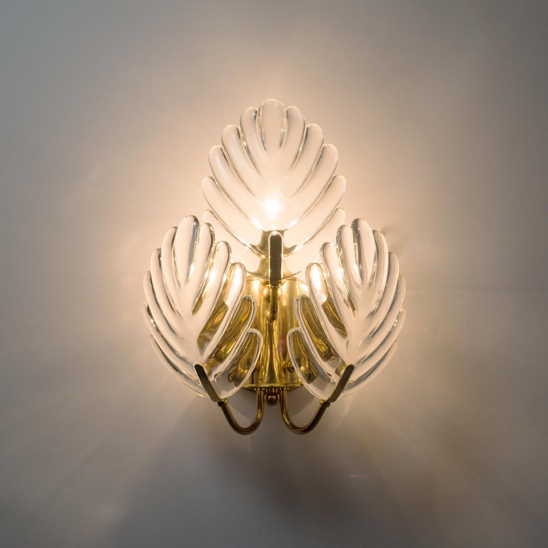 Pair of 1980s Italian Glass Palm Leaf Wall Lights at 1stDibs