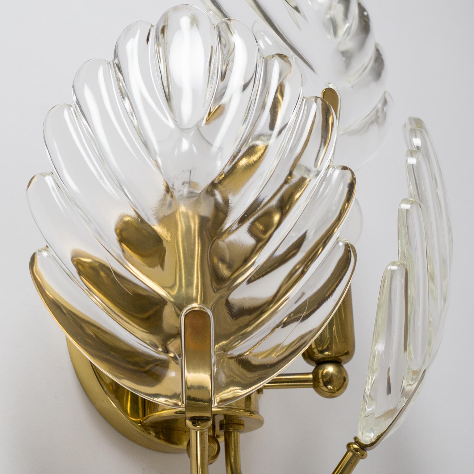 Late 20th Century Pair of 1980s Italian Glass Palm Leaf Wall Lights