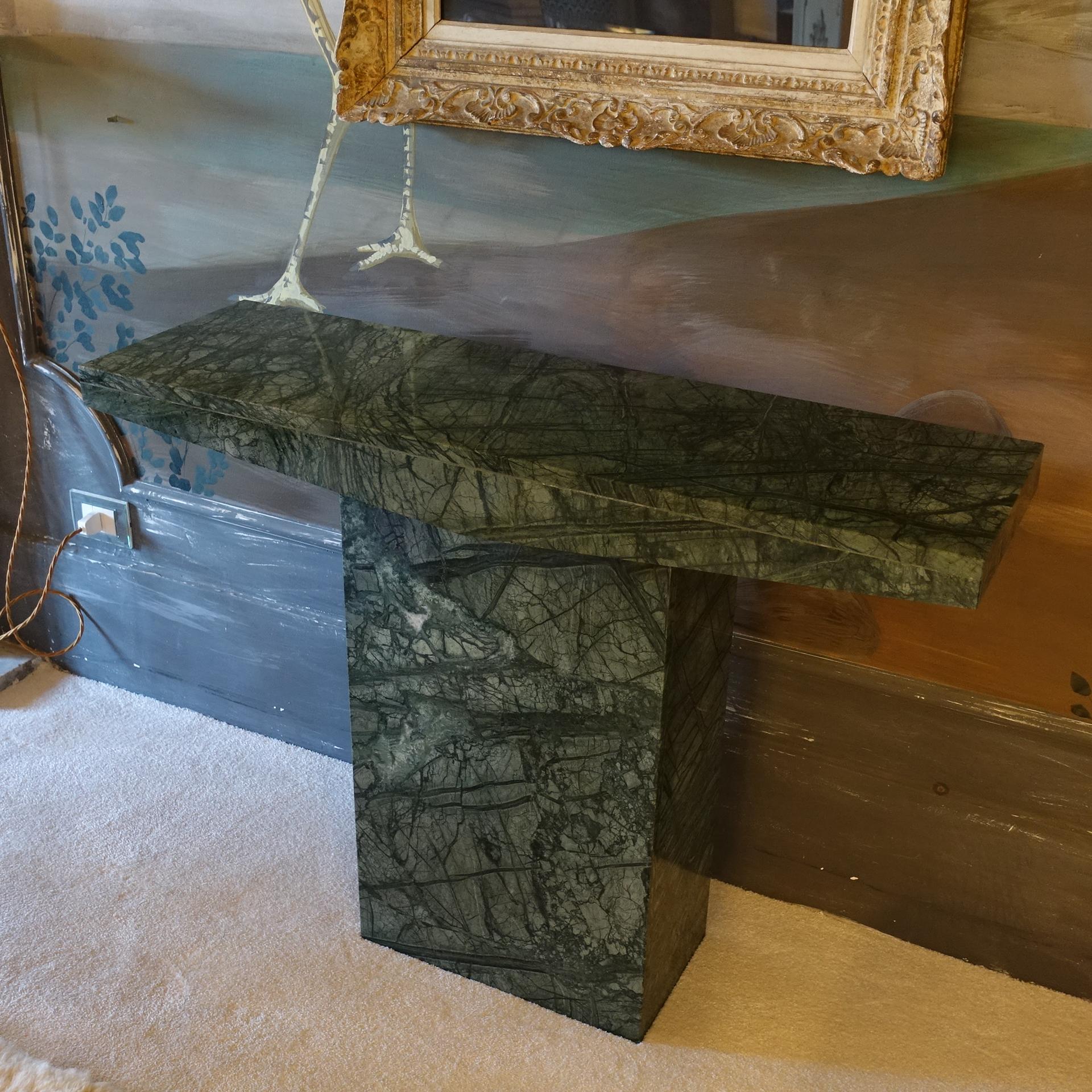 Pair of 1980's Italian Green Marble Consoles 1