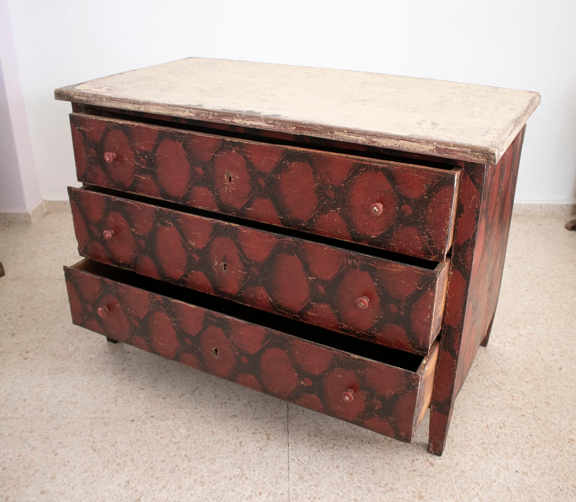 Wood Pair of 1980s Italian Hand Painted 3-Drawer Chests