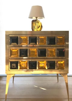 Pair of Italian brass with amber and black glass 'Jewelled' Chest-of-drawers