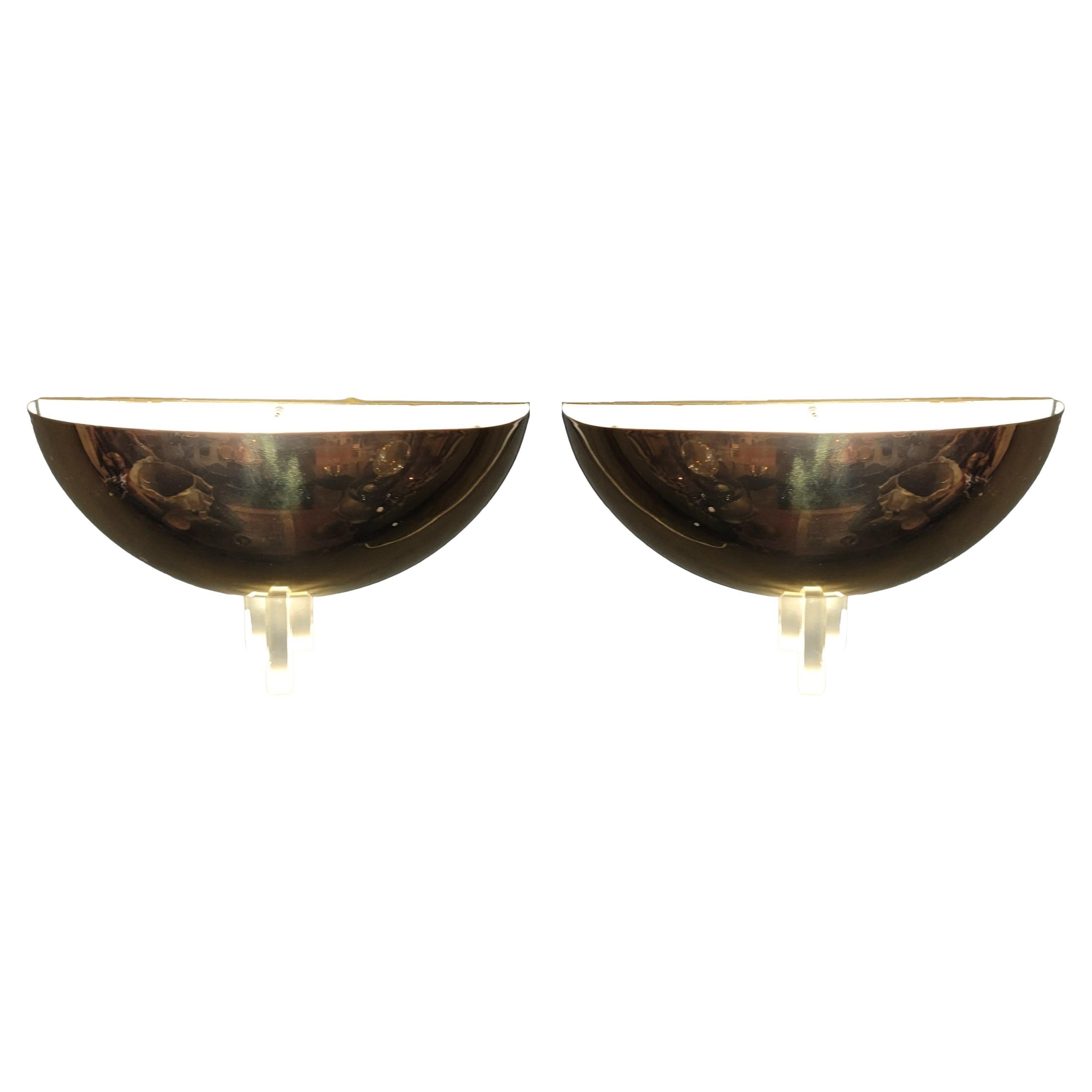 Pair of 1980s Italian Karl Springer Brass and Lucite Sconces