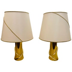 Pair of 1980s Italian Luciano Frigerio Bronze Lamps