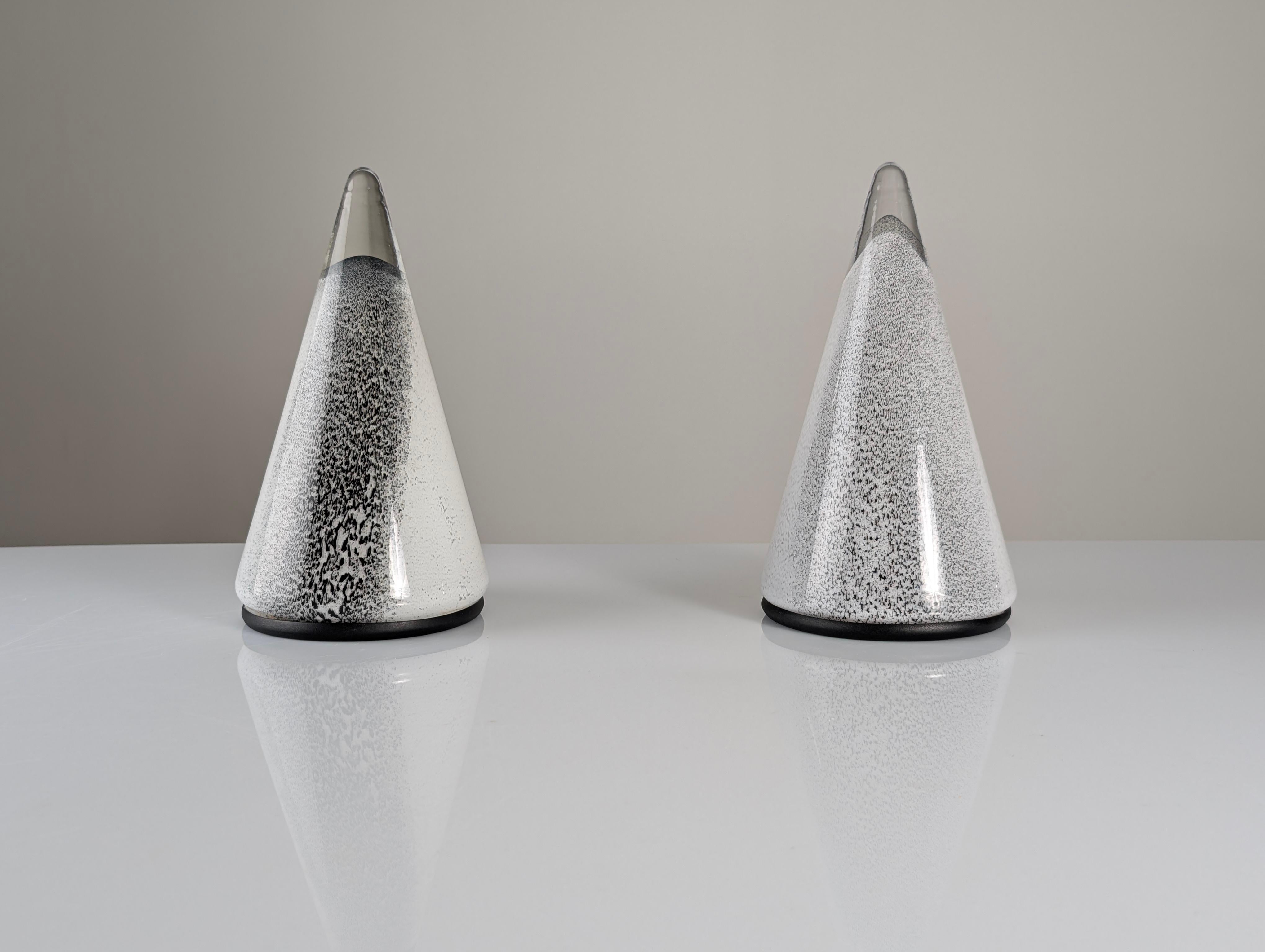 Pair of 1980s Italian Murano Glass Cone Table Lamps In Good Condition For Sale In Benalmadena, ES